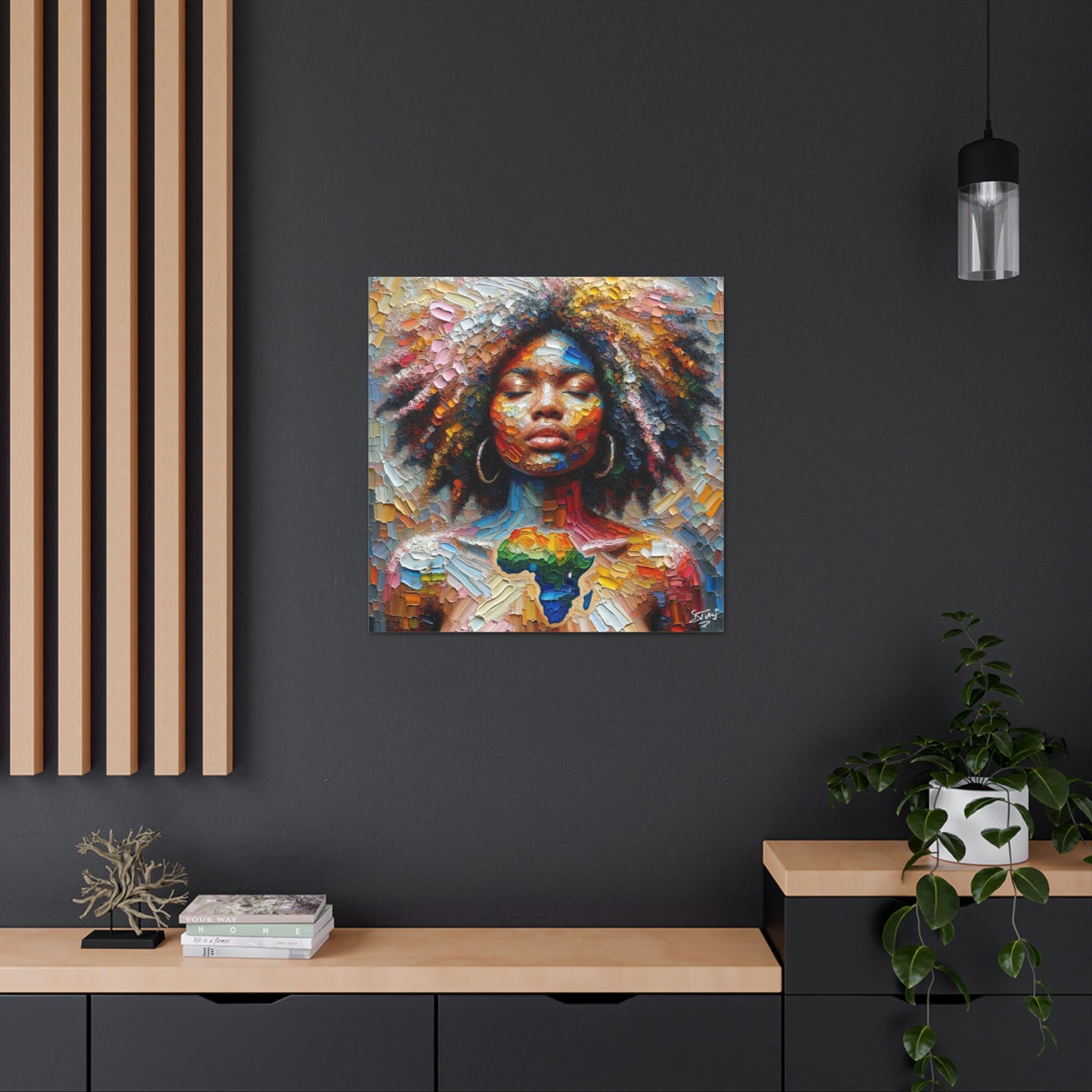 Art Print, "Mother Africa" Oil Finish, West Indian Ethnicity, Cultural, Heritage, Abstract, Canvas Gallery Wrap