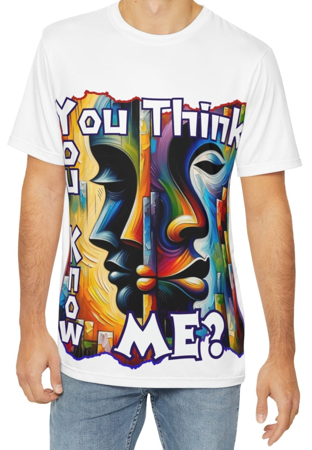 Men's Brushed Polyester Short Sleeve Tee (AOP), "You Think You Know Me?"