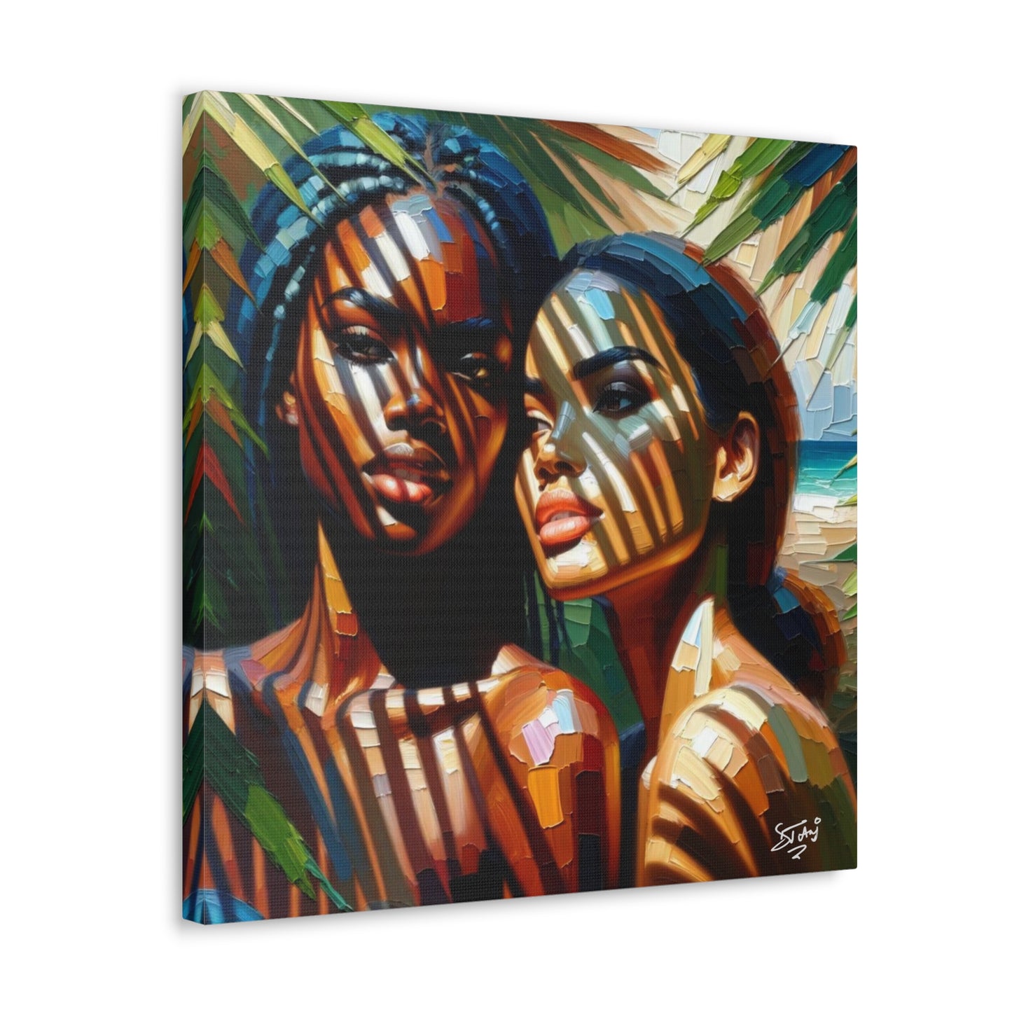 Art Print, Caribbean Women, "In the Shade" Oil Finish, West Indian Ethnicity, Cultural, Heritage, Canvas Gallery Wrap