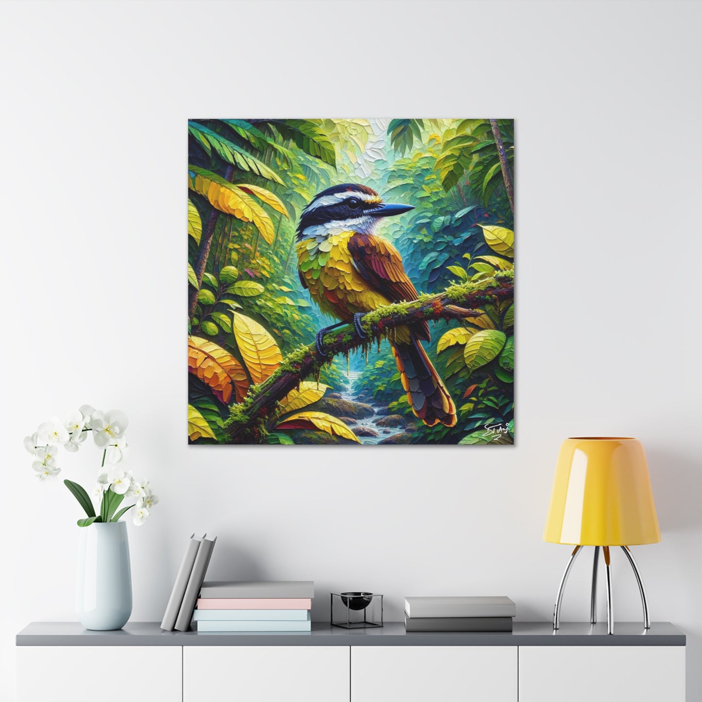 Art Print, Great Kiskadee, Caribbean Birds, Oil Finish, Caribbean Nature, Cultural, Heritage, Canvas Gallery Wrap