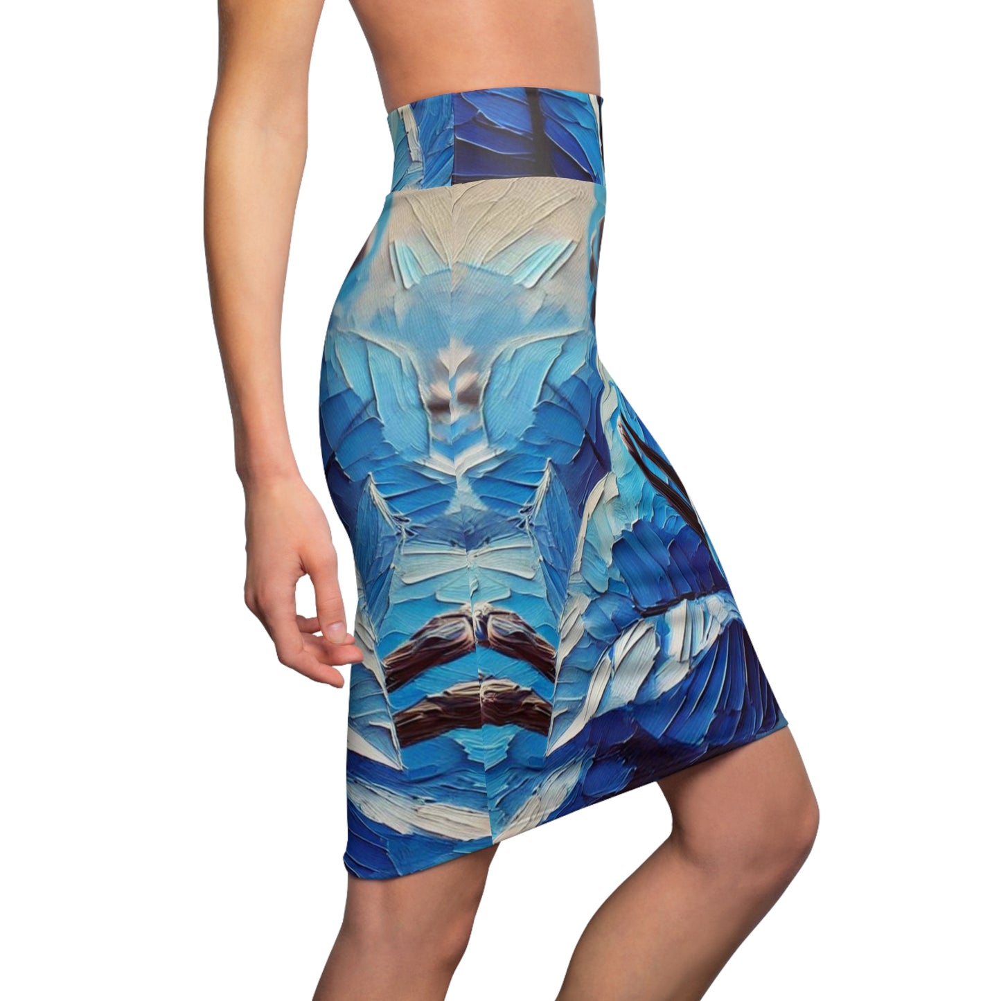 Women's Pencil Skirt (AOP) Blue Bougainlillea Print