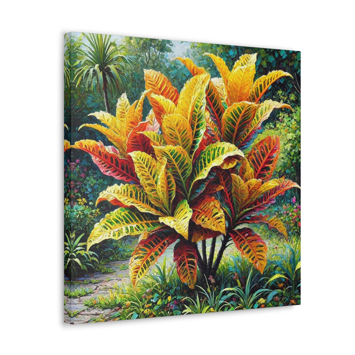 Art Print of Croton Garden, Oil Finish, West Indian Art, Canvas Gallery Wraps