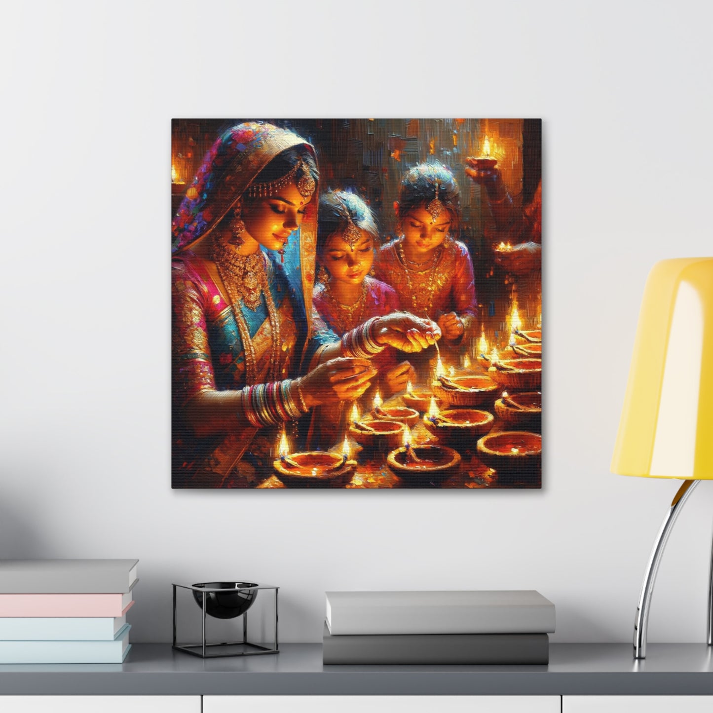 Art Print of Divali/Diwali Celebrations, Indo-Trinidadian, Oil Finish, West Indian Ethnicity, Cultural, Heritage, Canvas Gallery Wraps