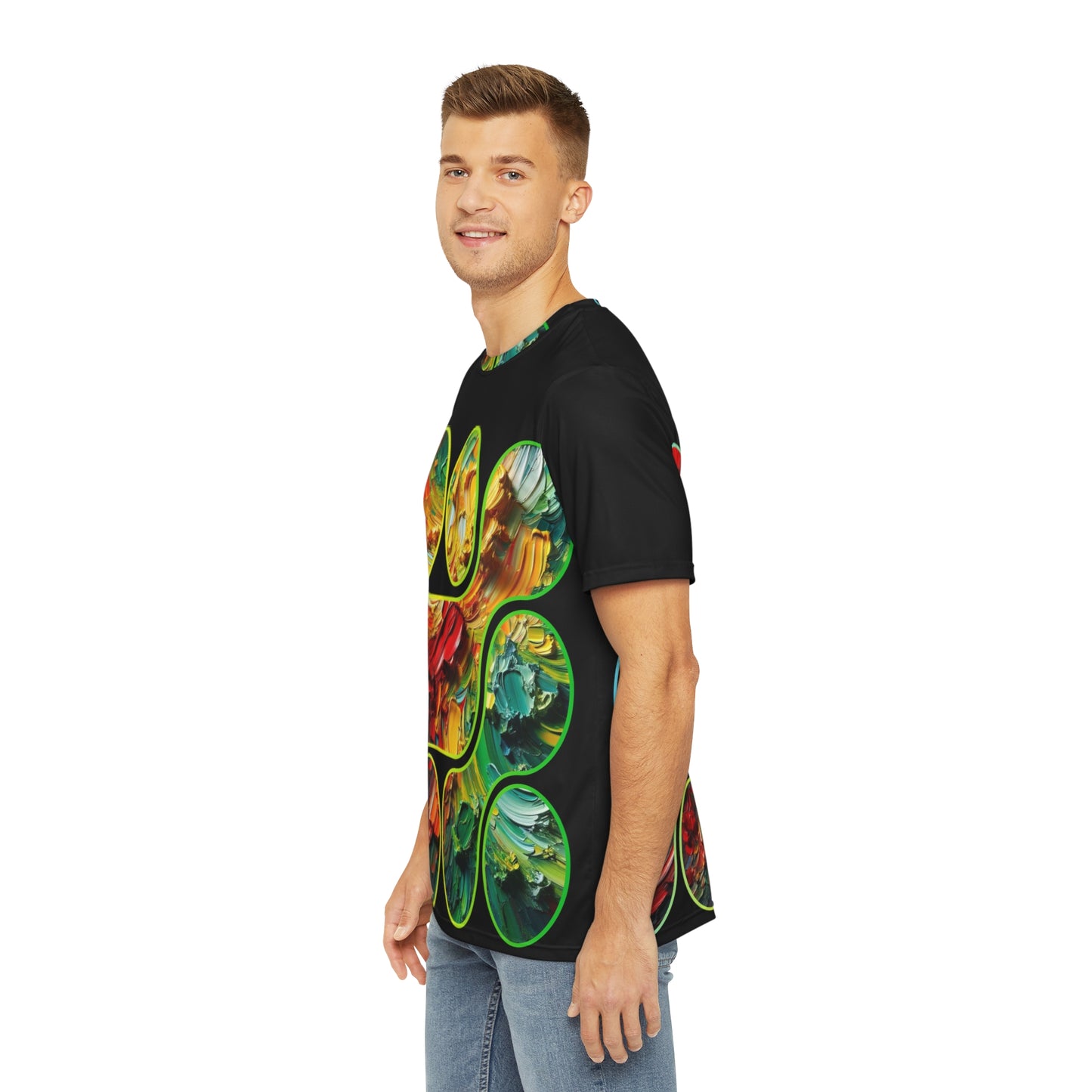 Men's Brushed Polyester Short Sleeve Tee (AOP), "Abstract Paint Print"