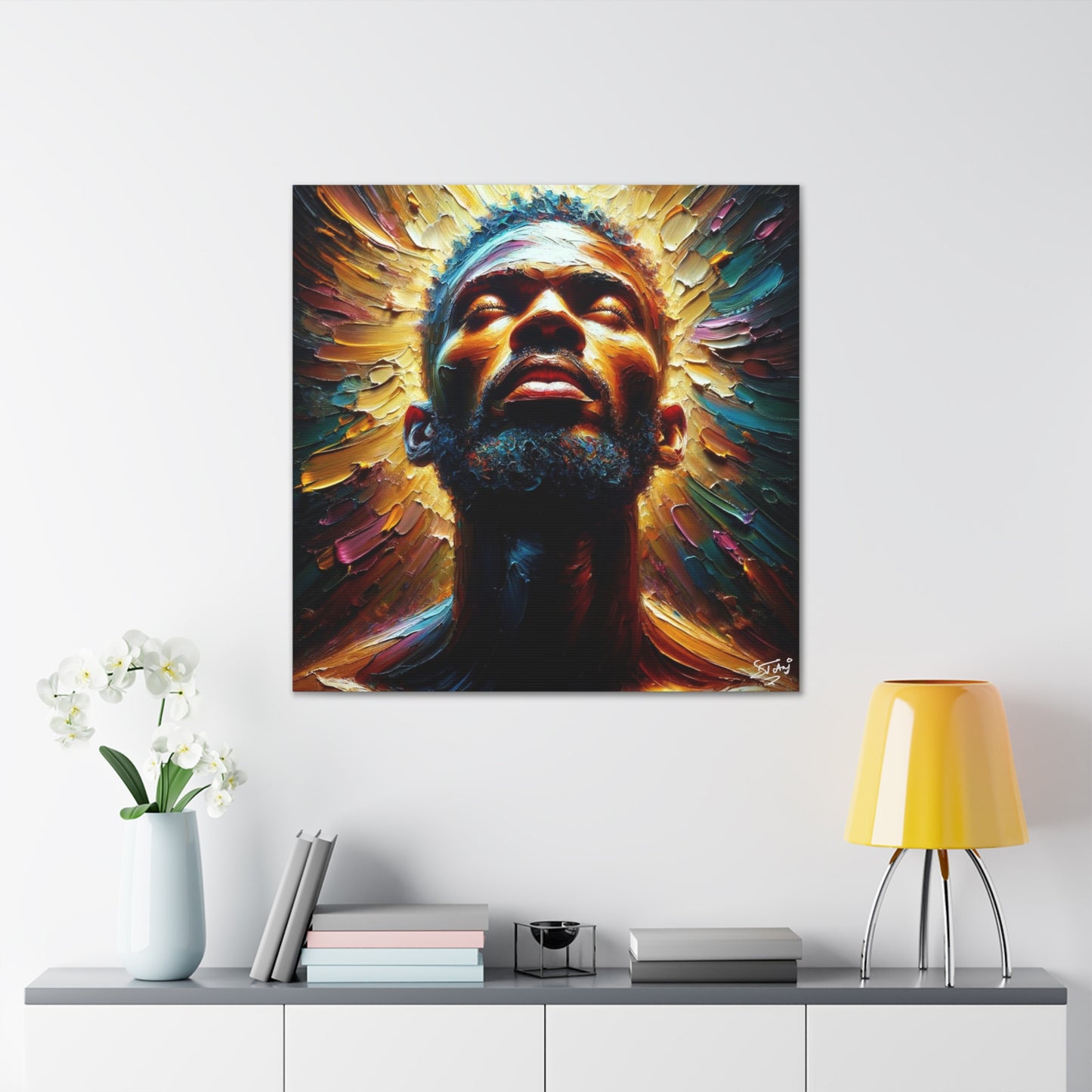 Art Print, Afro-Caribbean Man, "In the Light" Oil Finish, West Indian Ethnicity, Cultural, Heritage, Abstract, Canvas Gallery Wrap