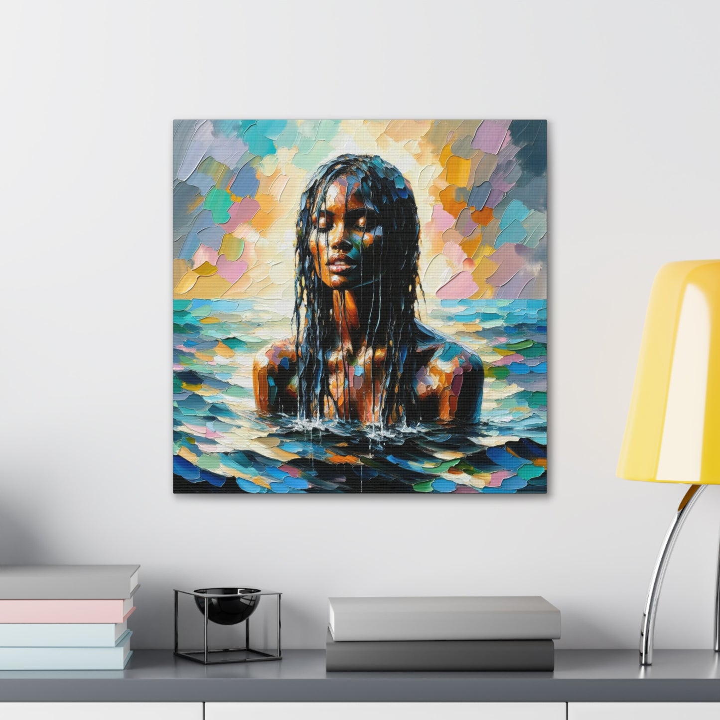 Art Print#9 of Trini Woman - Chilling in the Caribbean Sea, Oil Finish, West Indian Ethnicity, Cultural, Heritage Art, Canvas Gallery Wraps