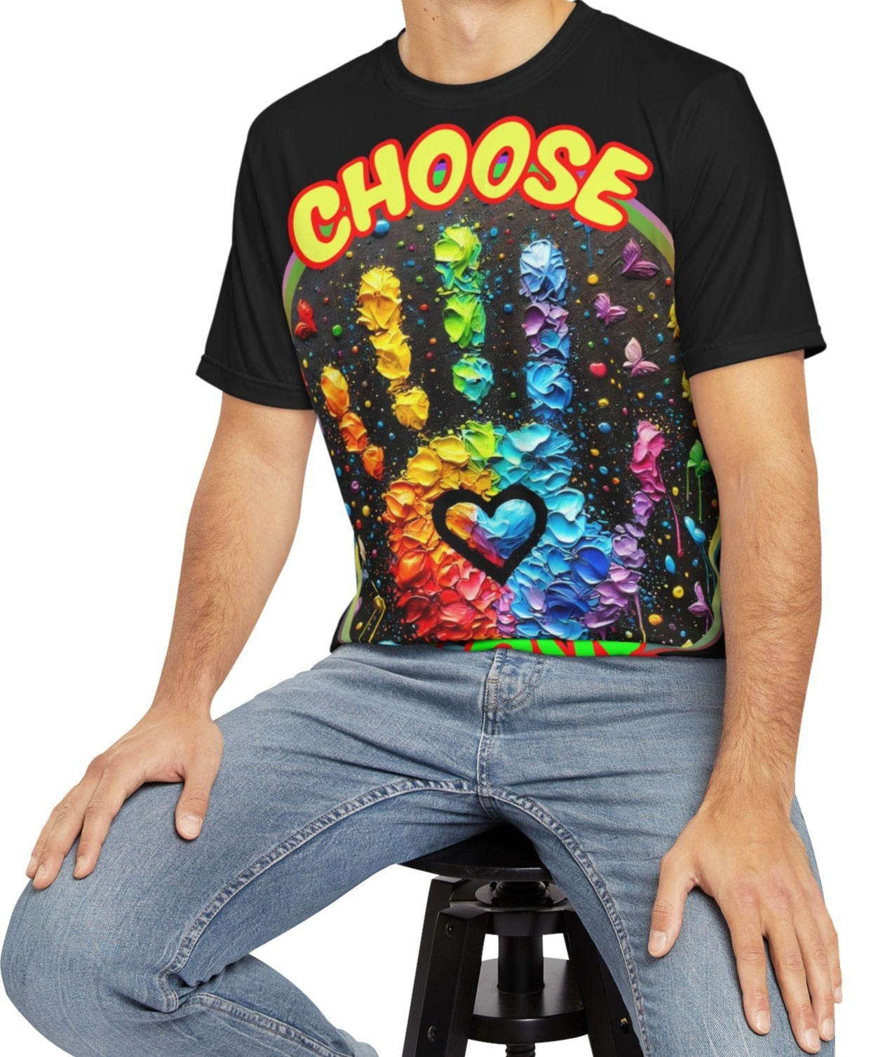 Men's Brushed Polyester Short Sleeve Tee (AOP), "Choose Love"