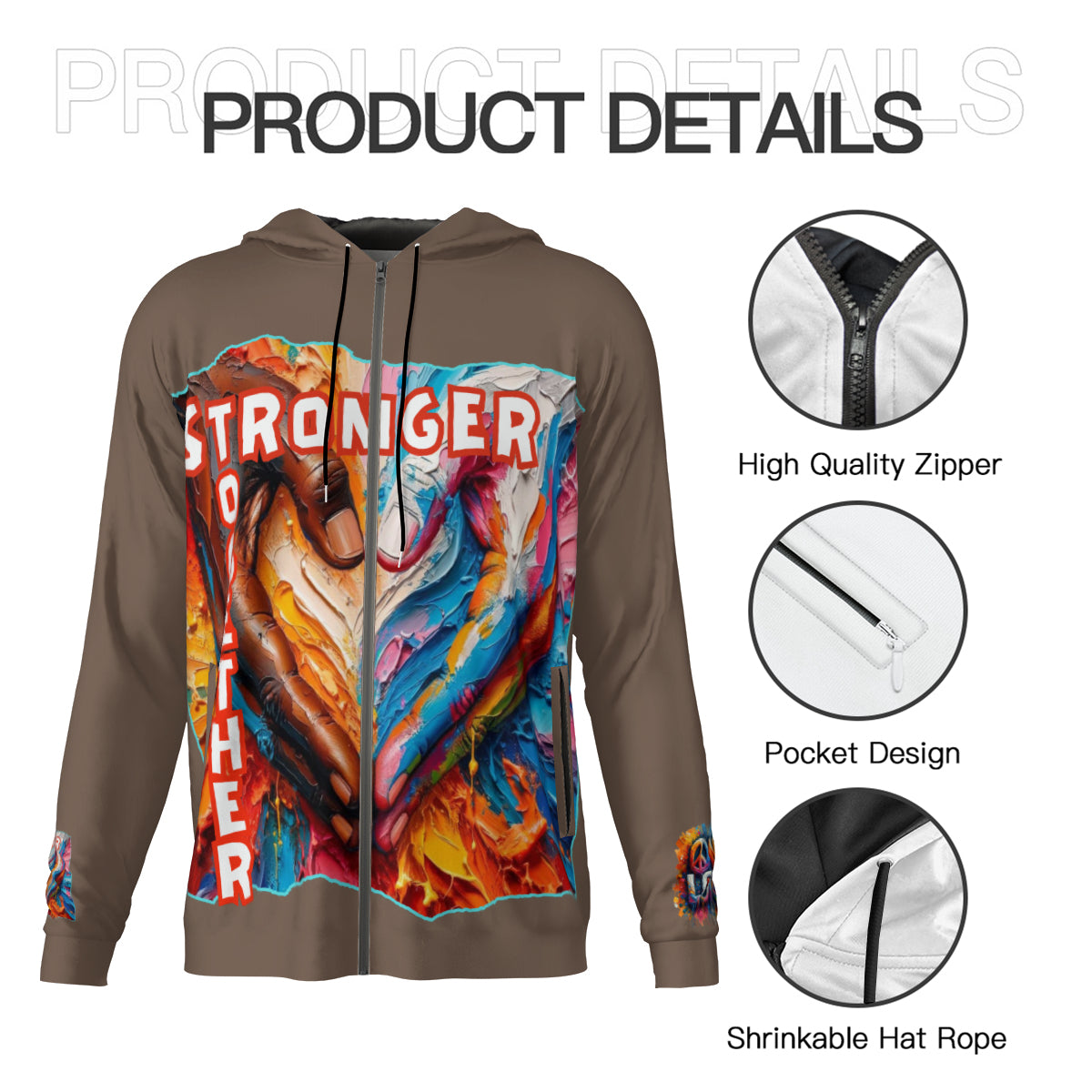 Men's Lightweight Zip Up Hoodie | Polyester "Stronger Together"