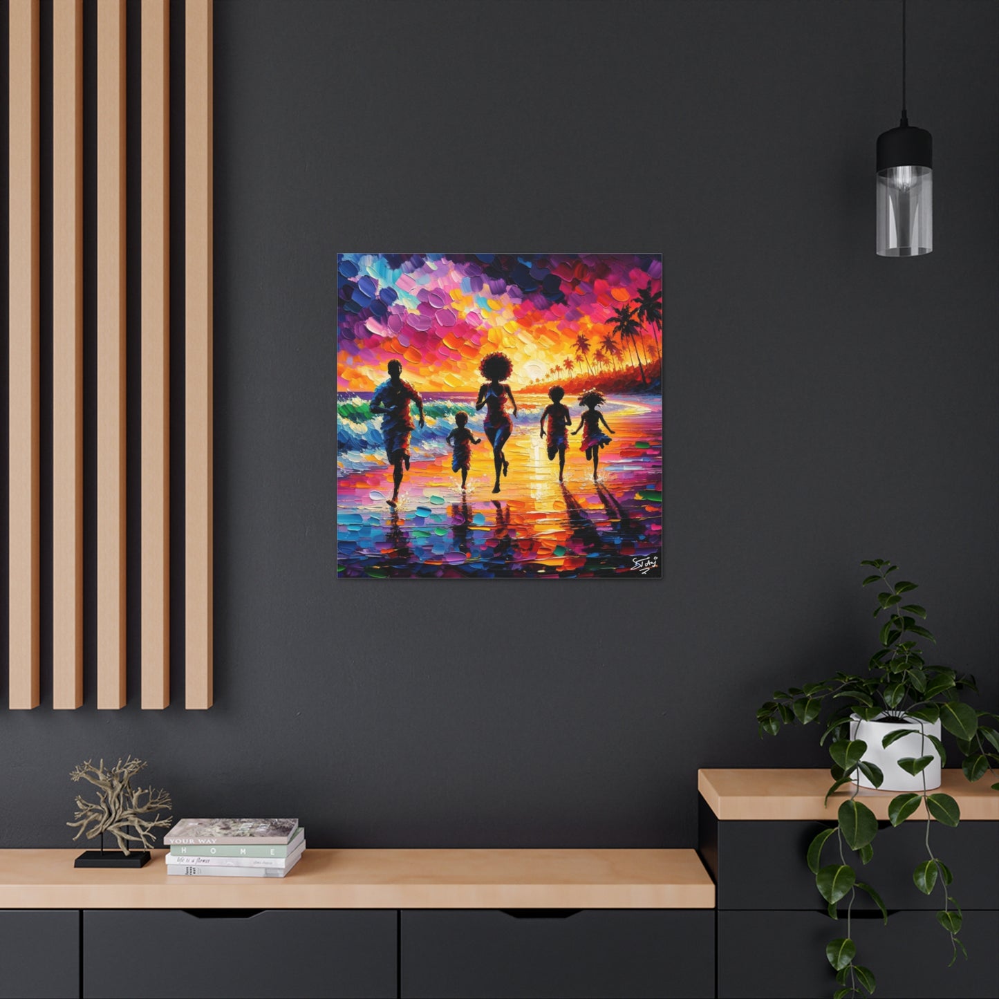 Art Print, Caribbean Family, "Having Fun" Oil Finish, West Indian Ethnicity, Cultural, Heritage, Abstract, Canvas Gallery Wrap