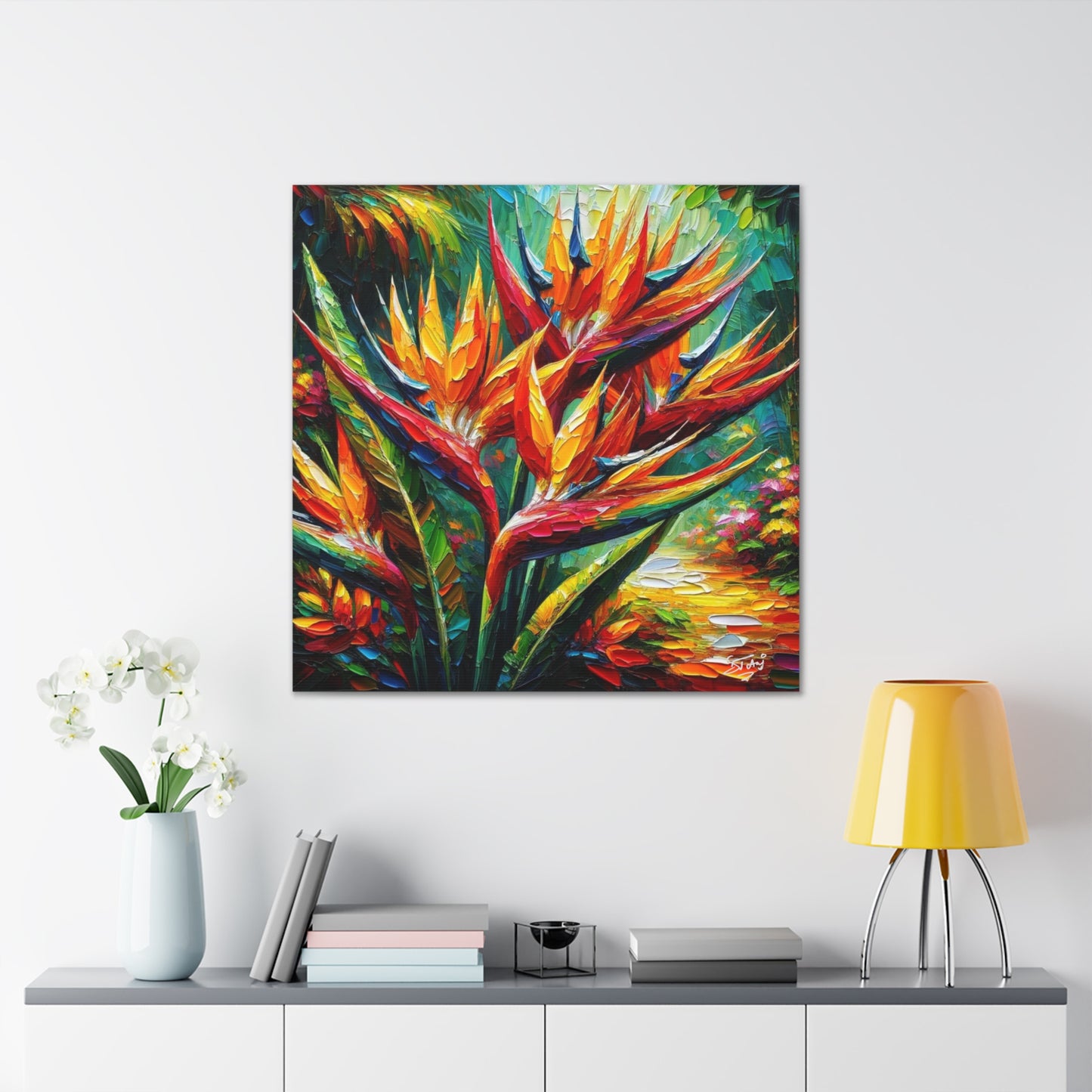 Art Print of Tropical Flower Garden, Oil Finish, West Indian Art, Canvas Gallery Wraps