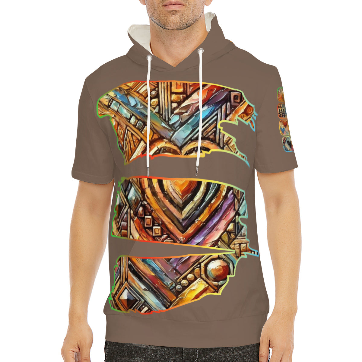 Men’s Cotton Hooded T-Shirt "African Abstract Print"