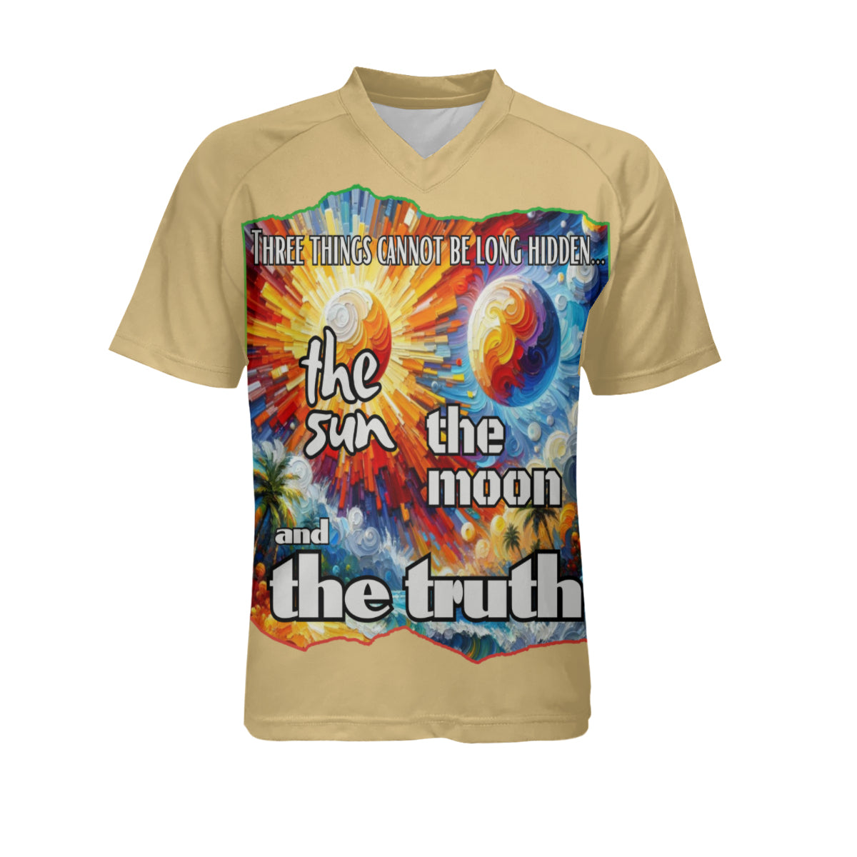 Men's V-Neck Polyester T-Shirt "The Sun, The Moon, The Truth"