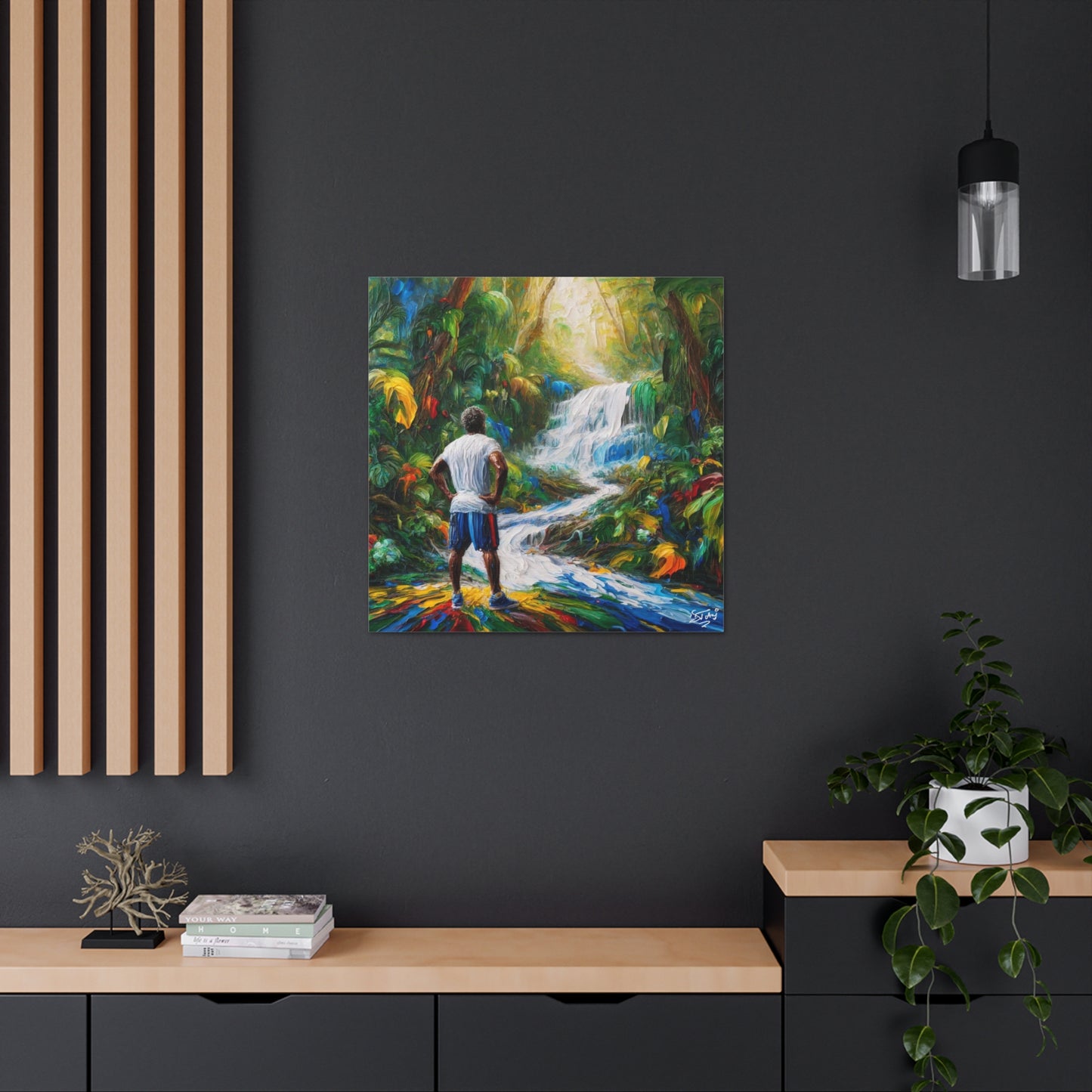 Art Print of Waterfall Scene, West Indian Art, Canvas Gallery Wraps