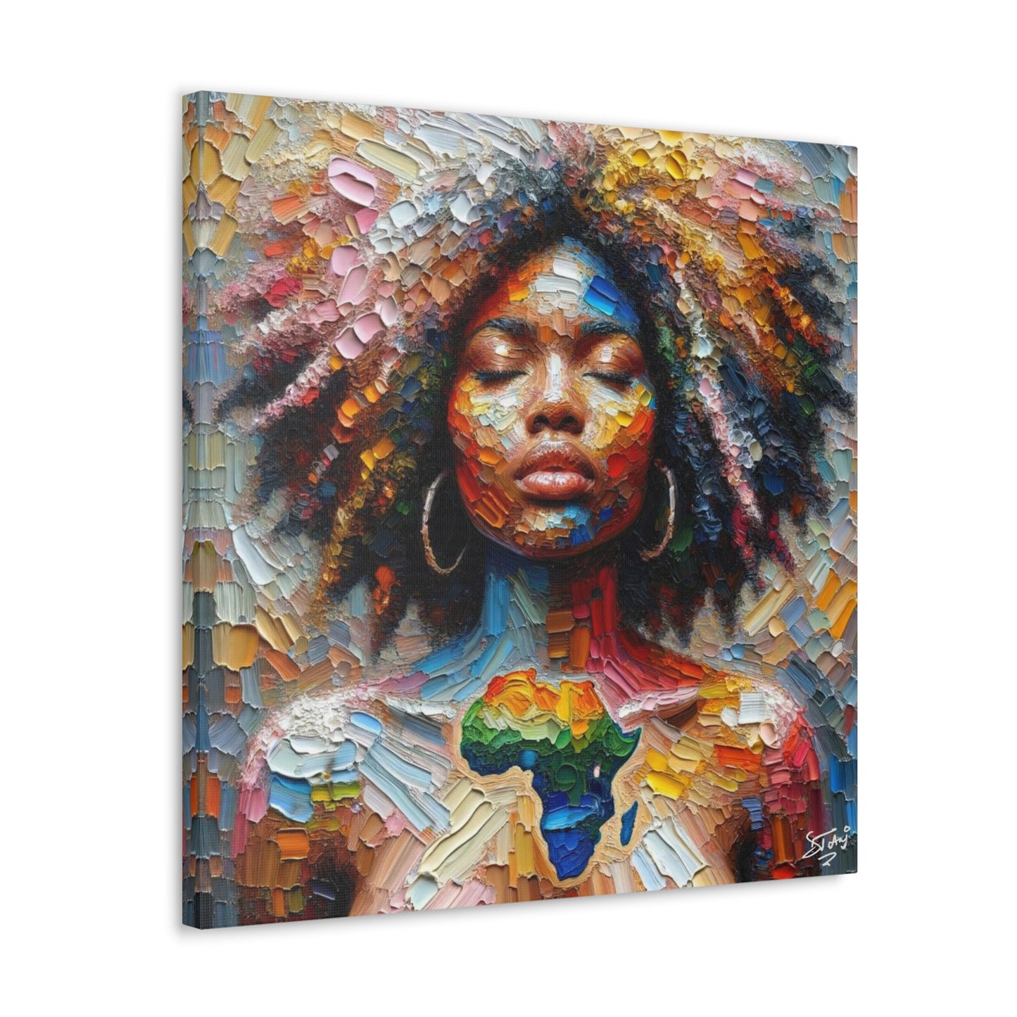 Art Print, "Mother Africa" Oil Finish, West Indian Ethnicity, Cultural, Heritage, Abstract, Canvas Gallery Wrap