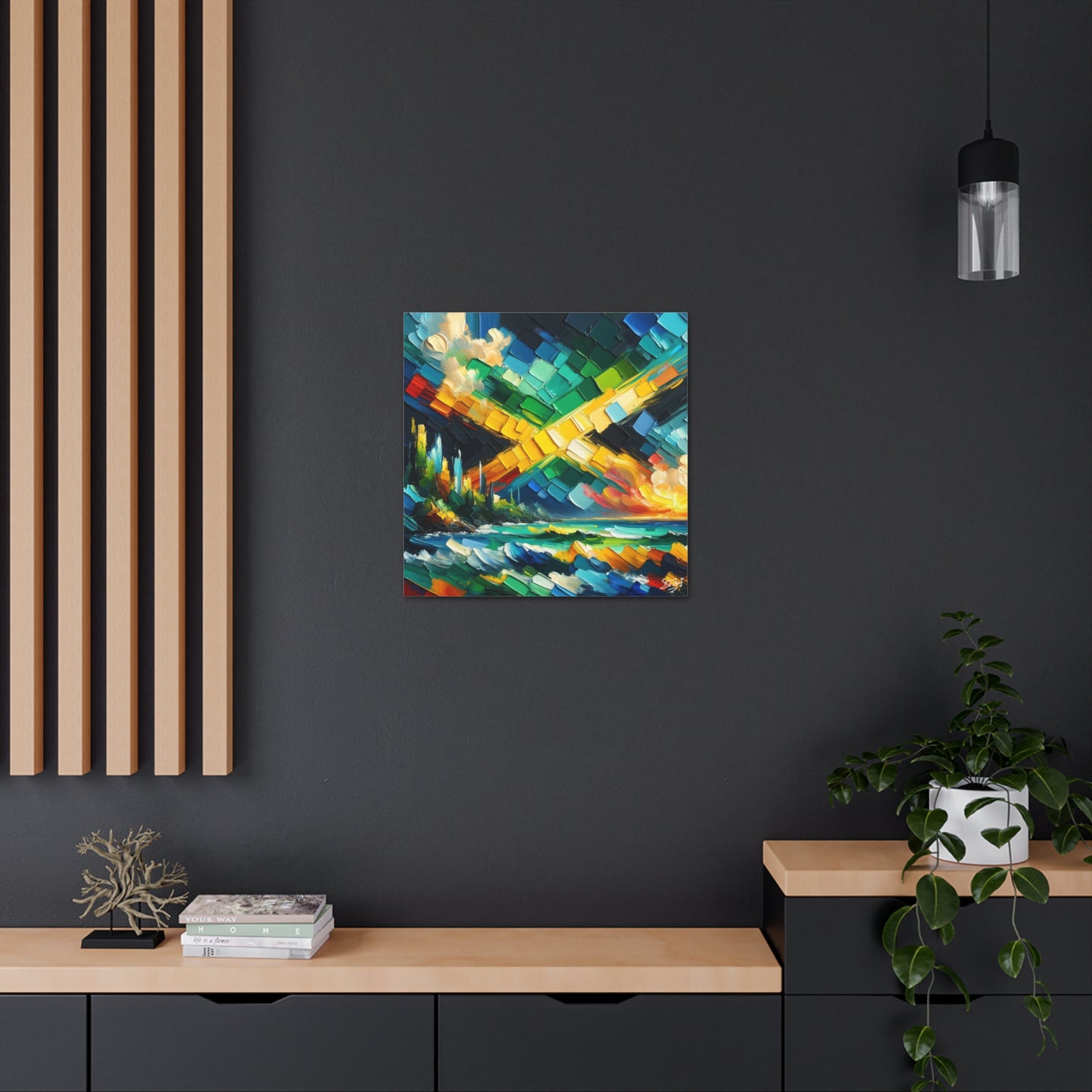 Art Print, Jamaica Abstract Scene, Oil Finish, Unity, One Love, Semi-Abstract, Canvas Gallery Wrap