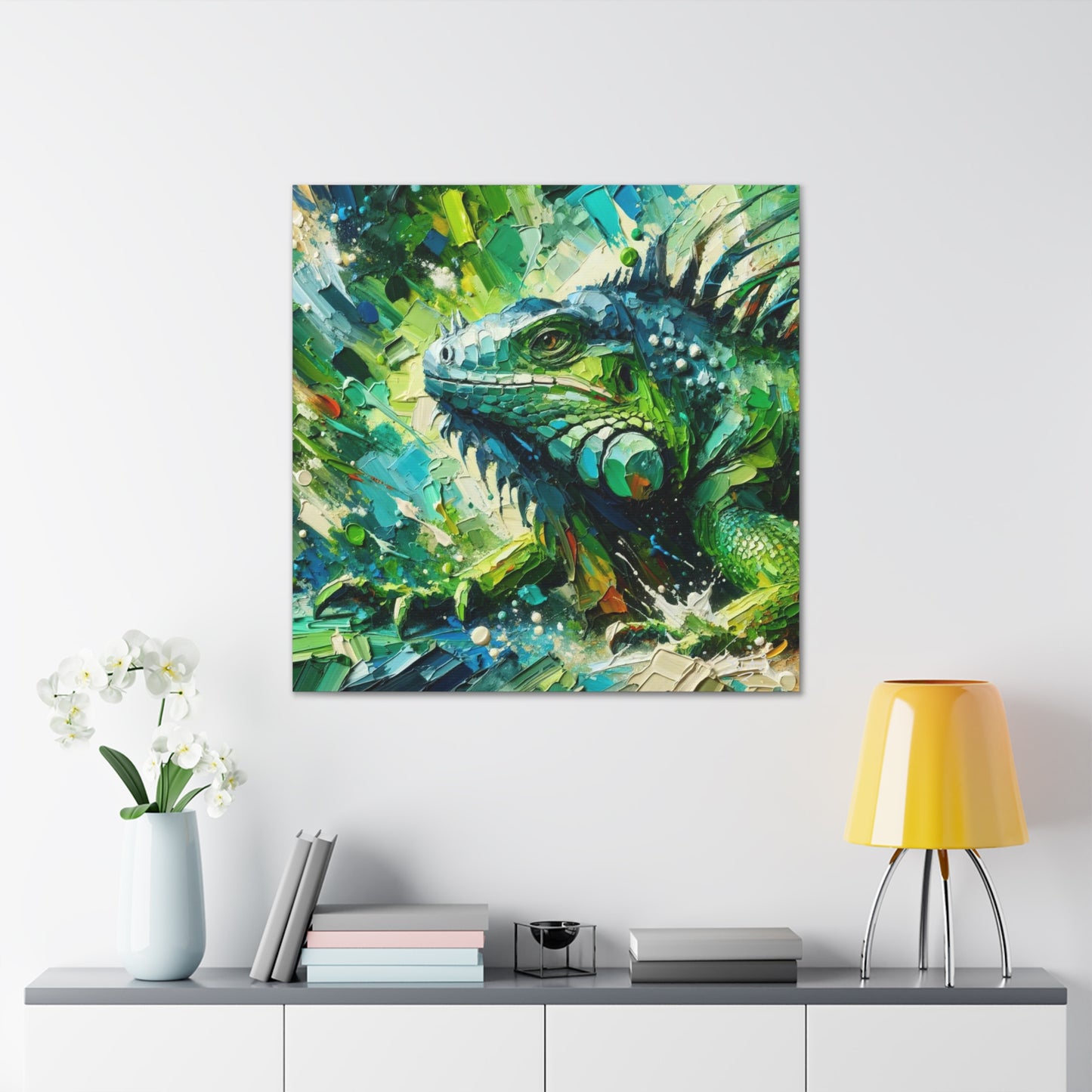 Art Print, Iguana, Caribbean Wildlife, Abstract Oil Finish, Caribbean Nature, Cultural, Heritage, Canvas Gallery Wrap