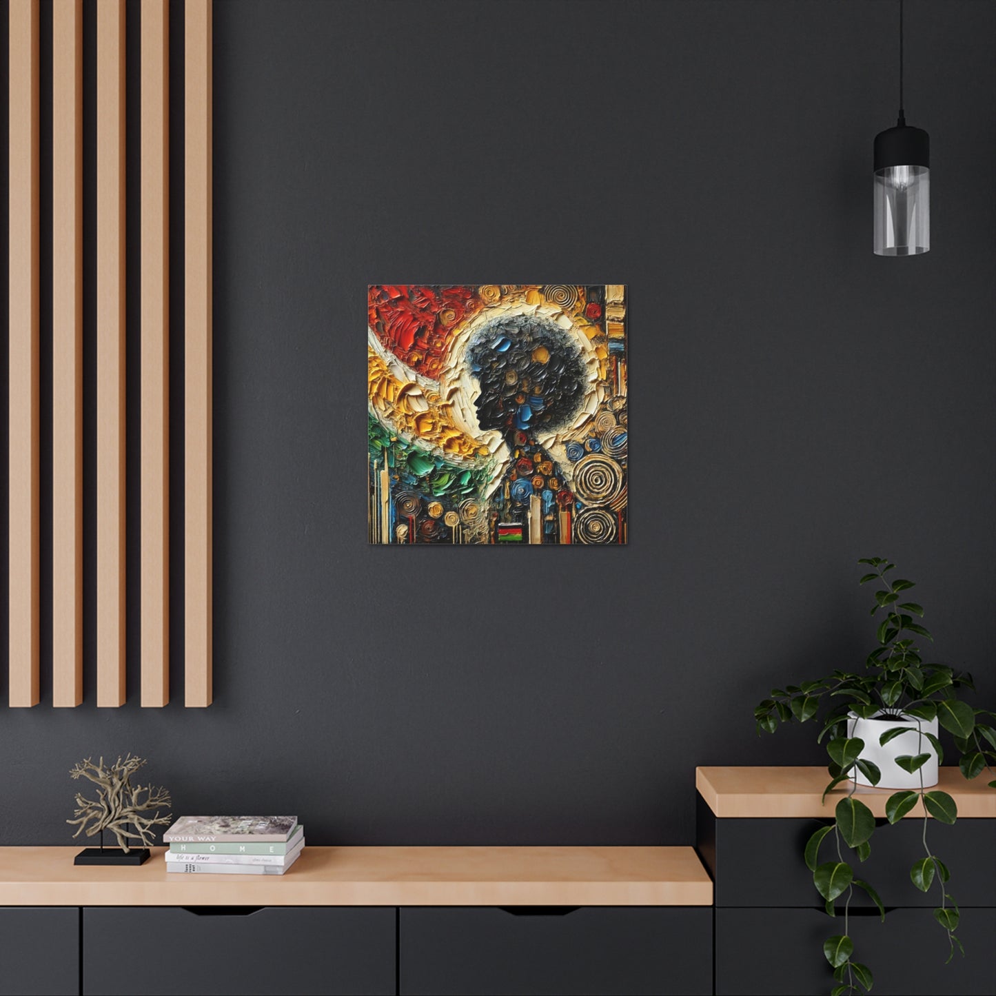 Art Print, African Print, Black Power, Silhouette, Abstract Oil Finish, Unity, One Love, Canvas Gallery Wrap