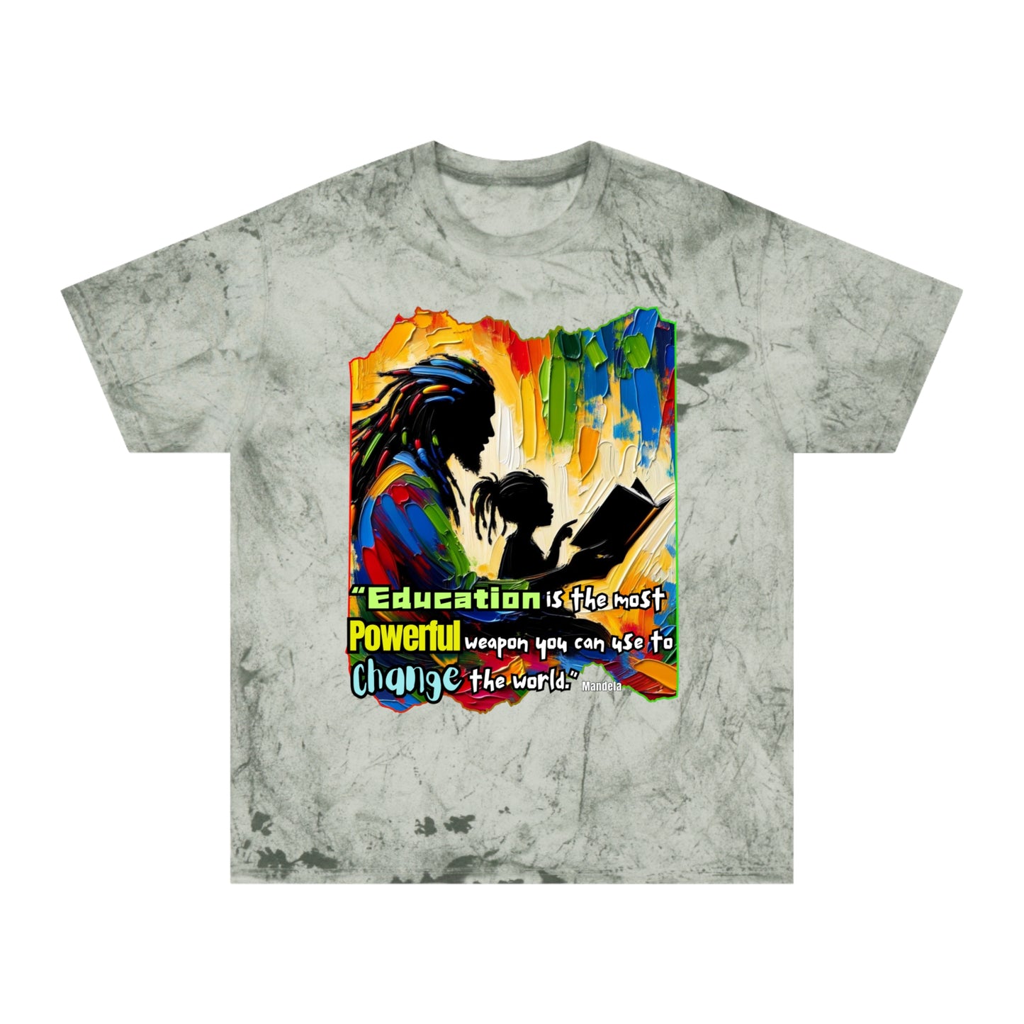 Unisex Color Blast T-Shirt "Education is Powerful..." Anti-Racism, Black Consciousness, Black Pride, One Love, Inclusion Diversity, Immigrant Outsiders, FashionWithPurpose, Conscious Clothing, Cultural Identity, Black Inspiration Empowerment