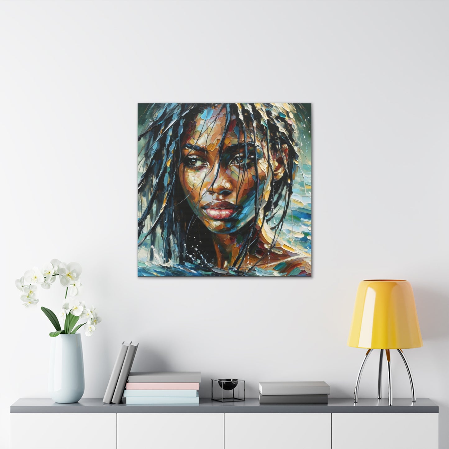 Art Print#10 of Trini Woman - Chilling in the Caribbean Sea, Oil Finish, West Indian Ethnicity, Cultural, Heritage Art, Canvas Gallery Wraps