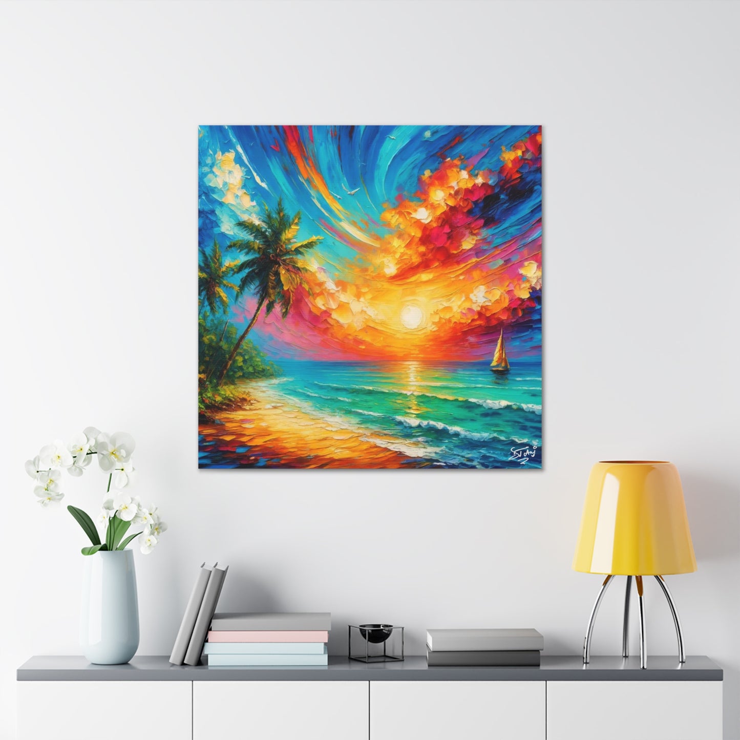 Art Print of Caribbean Beach Scene, Tobago, West Indian Art, Canvas Gallery Wraps