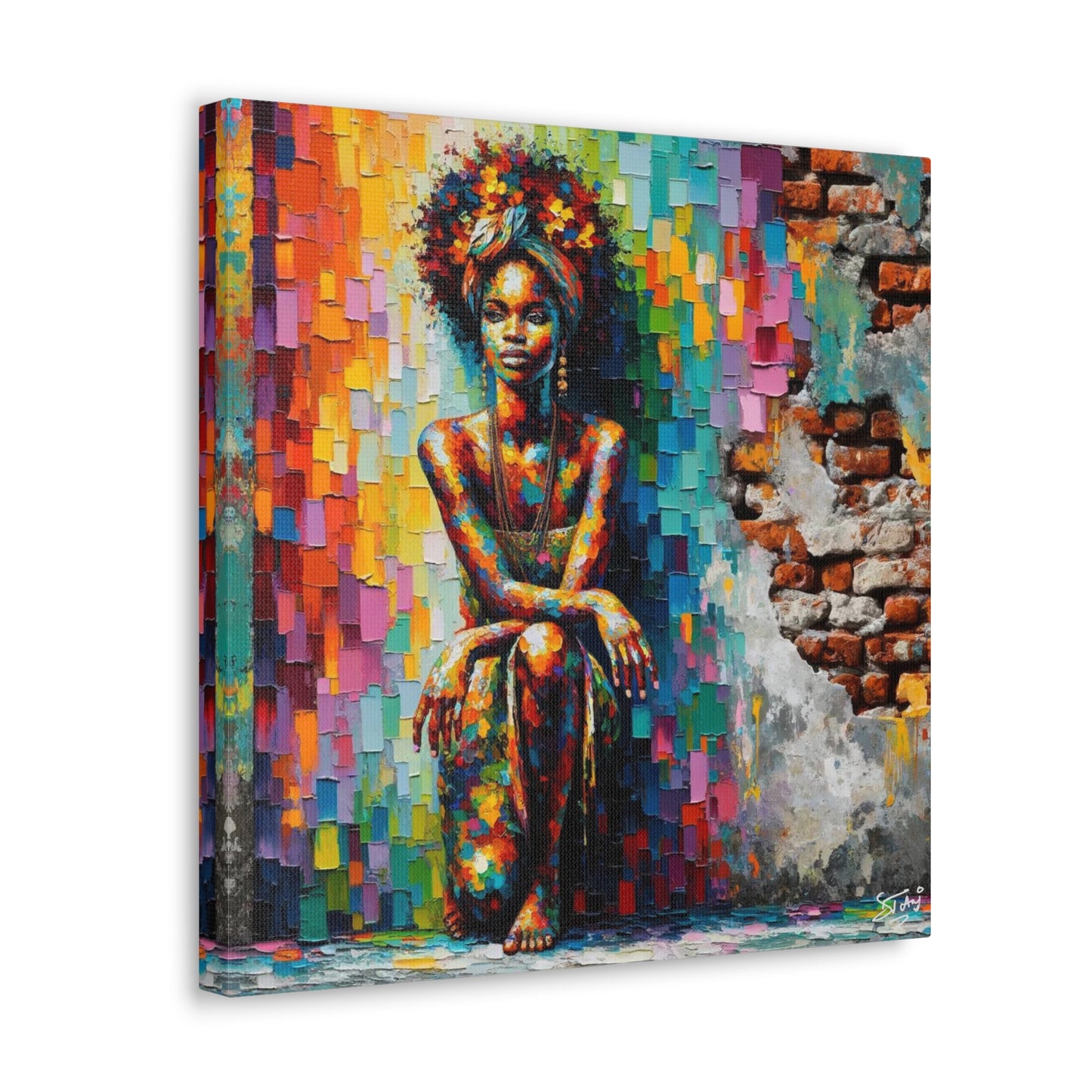 Art Print, Afro-Caribbean Woman "In Paint," (4) Oil Finish, West Indian Ethnicity, Cultural, Heritage, Semi-Abstract, Canvas Gallery Wrap