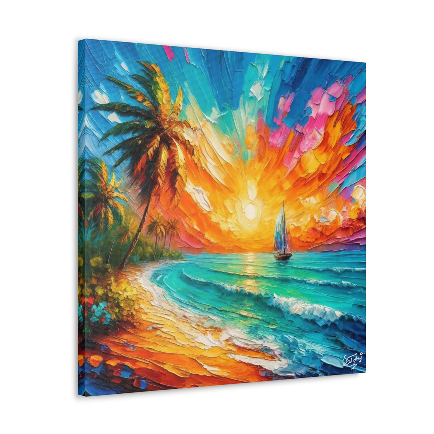 Art Print of Caribbean Sunset Scene, West Indian Art, Canvas Gallery Wraps