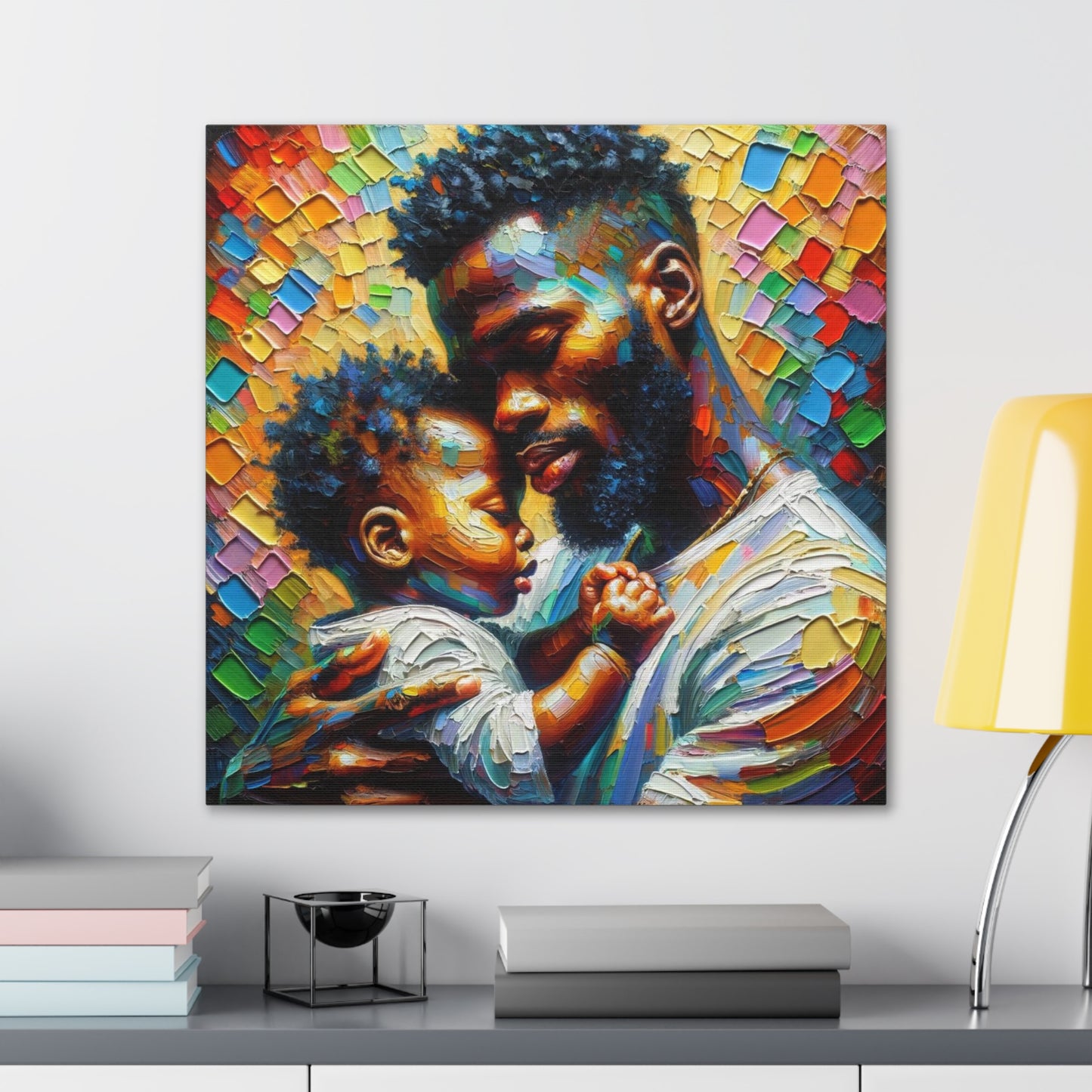 Art Print, Father & Son, Afro-Caribbean Man, Oil Finish, West Indian Ethnicity, Cultural, Heritage, Semi-Abstract, Canvas Gallery Wrap