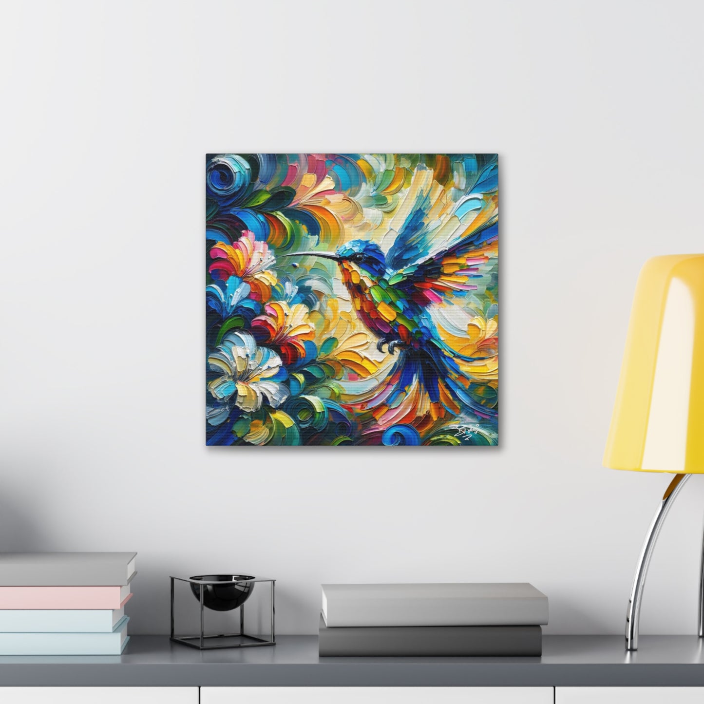 Art Print, Hummingbird, Caribbean Birds, Abstract Oil Finish, Caribbean Nature, Cultural, Heritage, Canvas Gallery Wrap