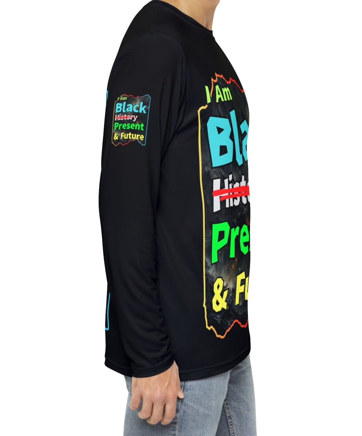 Men's Brushed Polyester Long Sleeve Shirt (AOP) "I Am Black Present & Future"