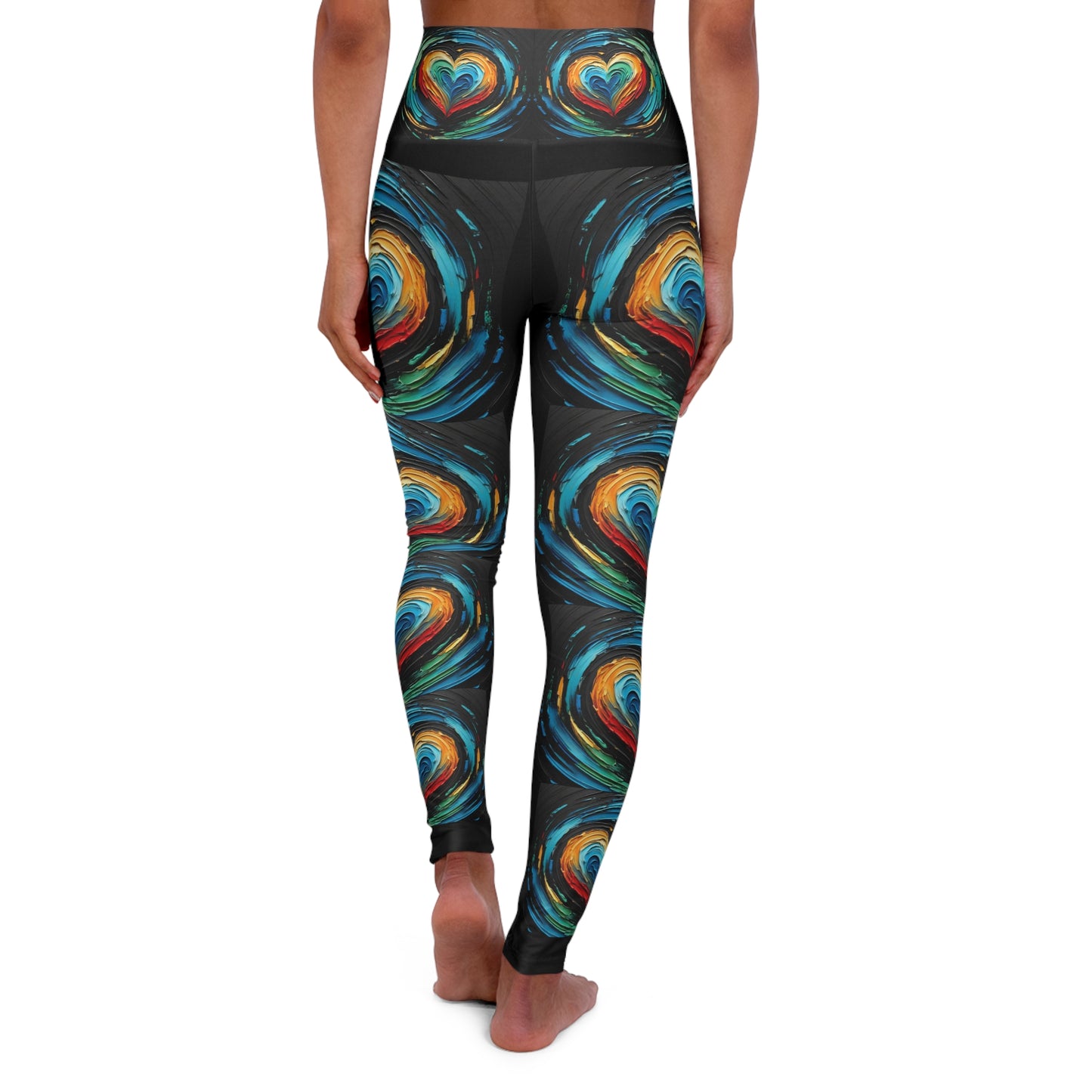 High Waisted Yoga Leggings (AOP) Abstract Heart Print