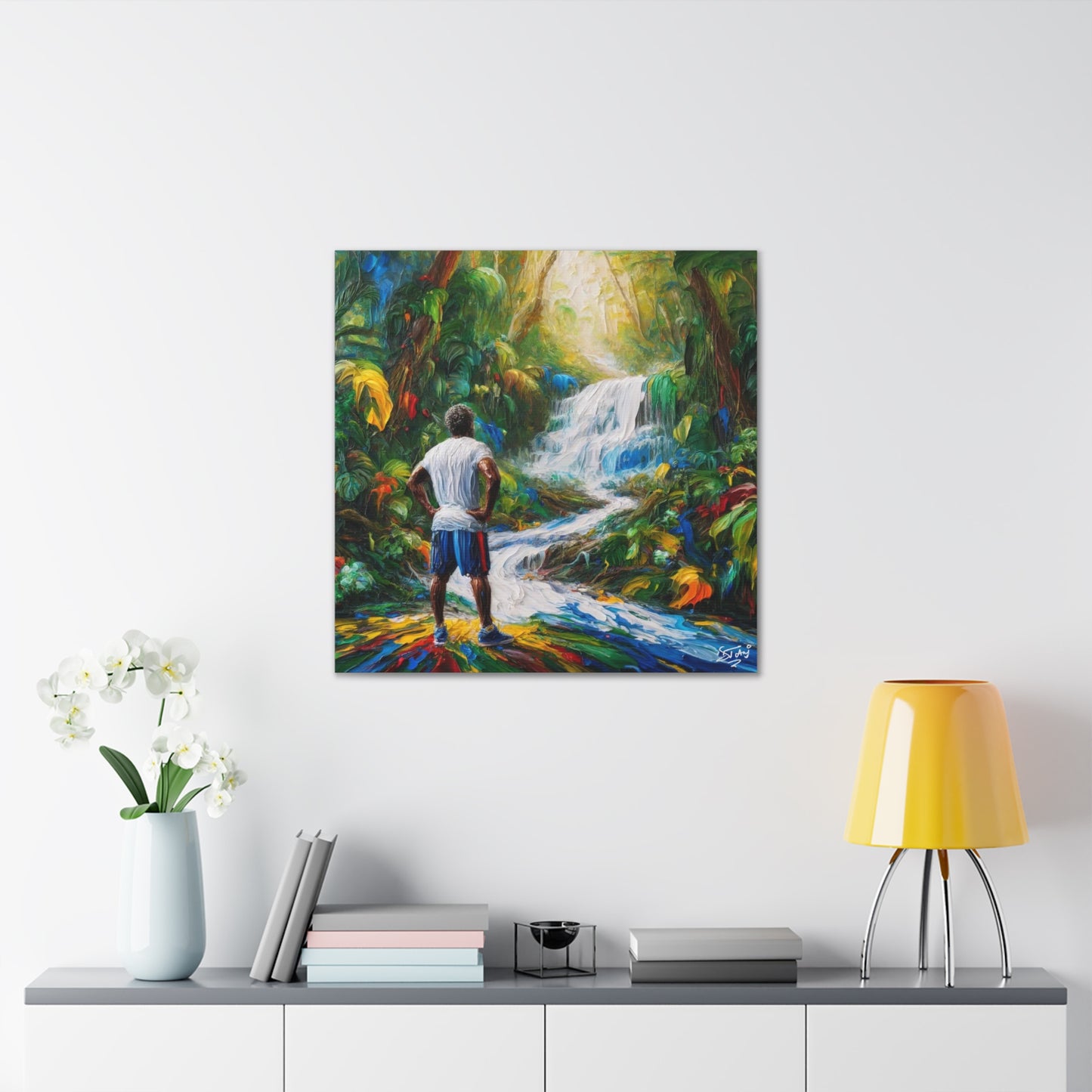 Art Print of Waterfall Scene, West Indian Art, Canvas Gallery Wraps