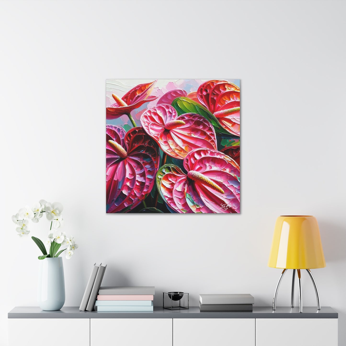 Art Print of Anthurium Flowers, Oil Finish, West Indian Art, Canvas Gallery Wraps