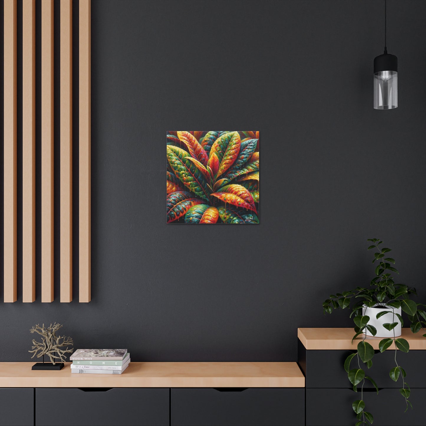 Art Print of Croton Plant, Oil Finish, West Indian Art, Canvas Gallery Wraps