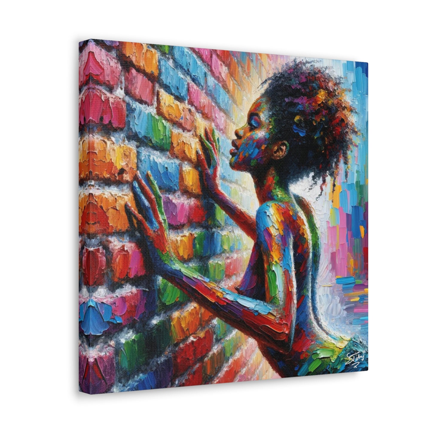 Art Print, Afro-Caribbean Woman "In Paint," (8) Oil Finish, West Indian Ethnicity, Cultural, Heritage, Semi-Abstract, Canvas Gallery Wrap