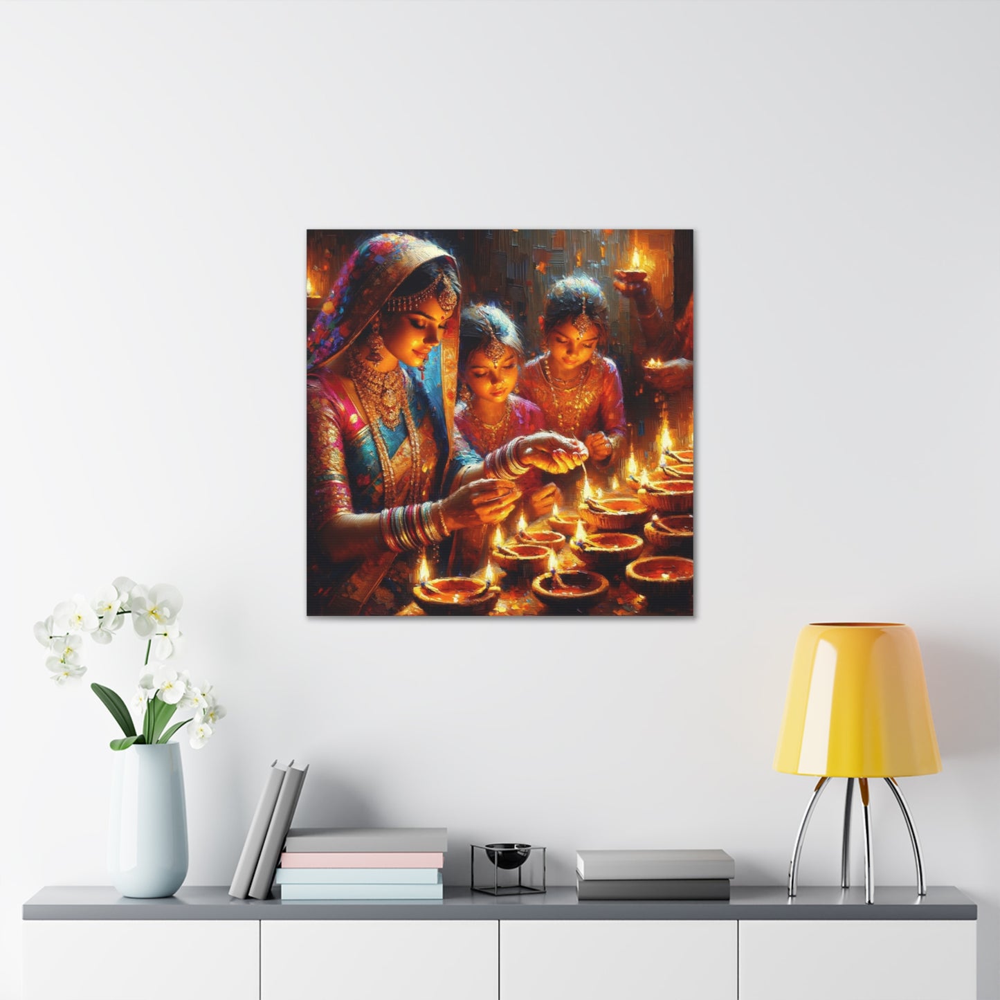 Art Print of Divali/Diwali Celebrations, Indo-Trinidadian, Oil Finish, West Indian Ethnicity, Cultural, Heritage, Canvas Gallery Wraps