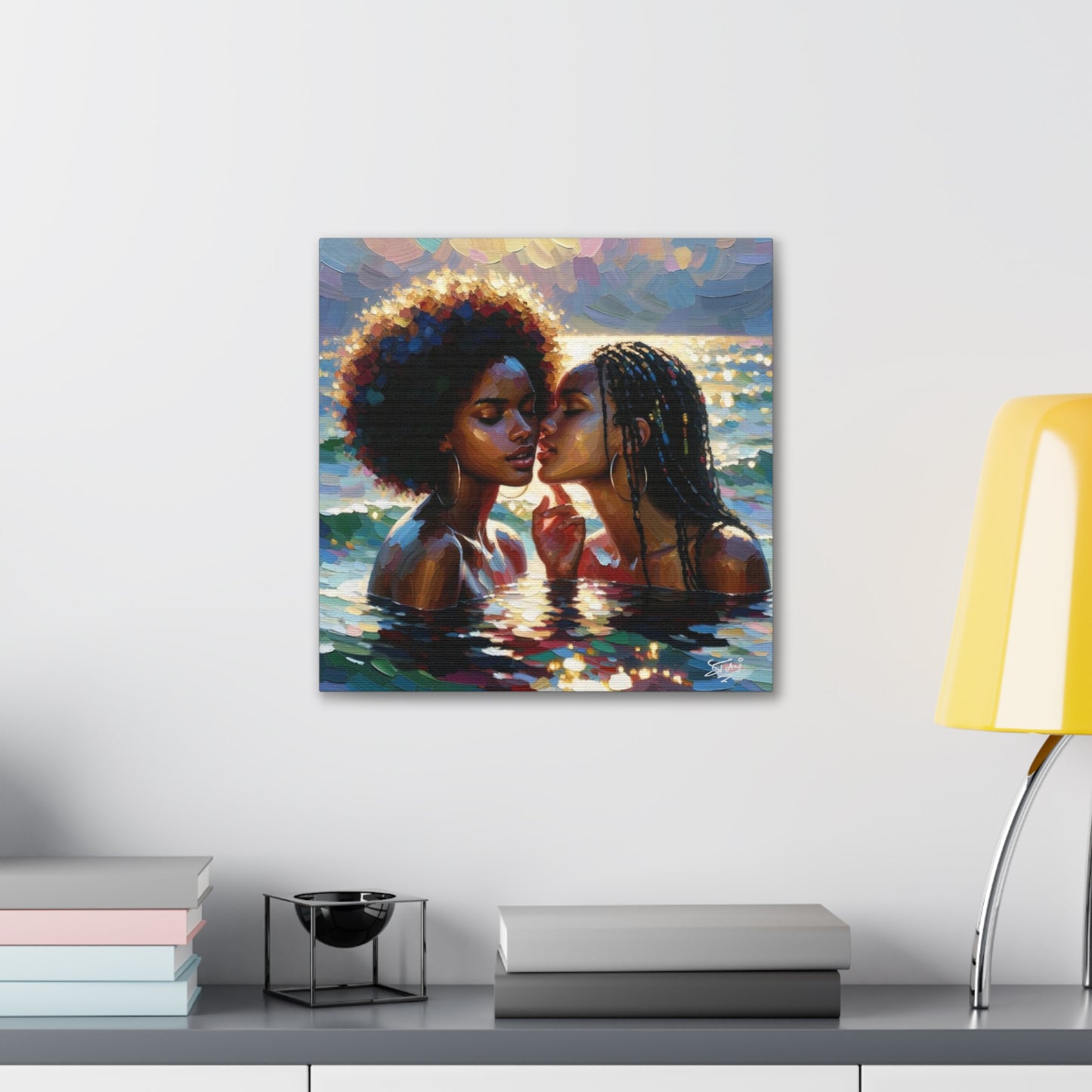 Art Print, Caribbean Couple, "No Boundaries" Semi-Abstract Oil Finish, West Indian Ethnicity, Cultural, Heritage, Abstract, Canvas Gallery Wrap