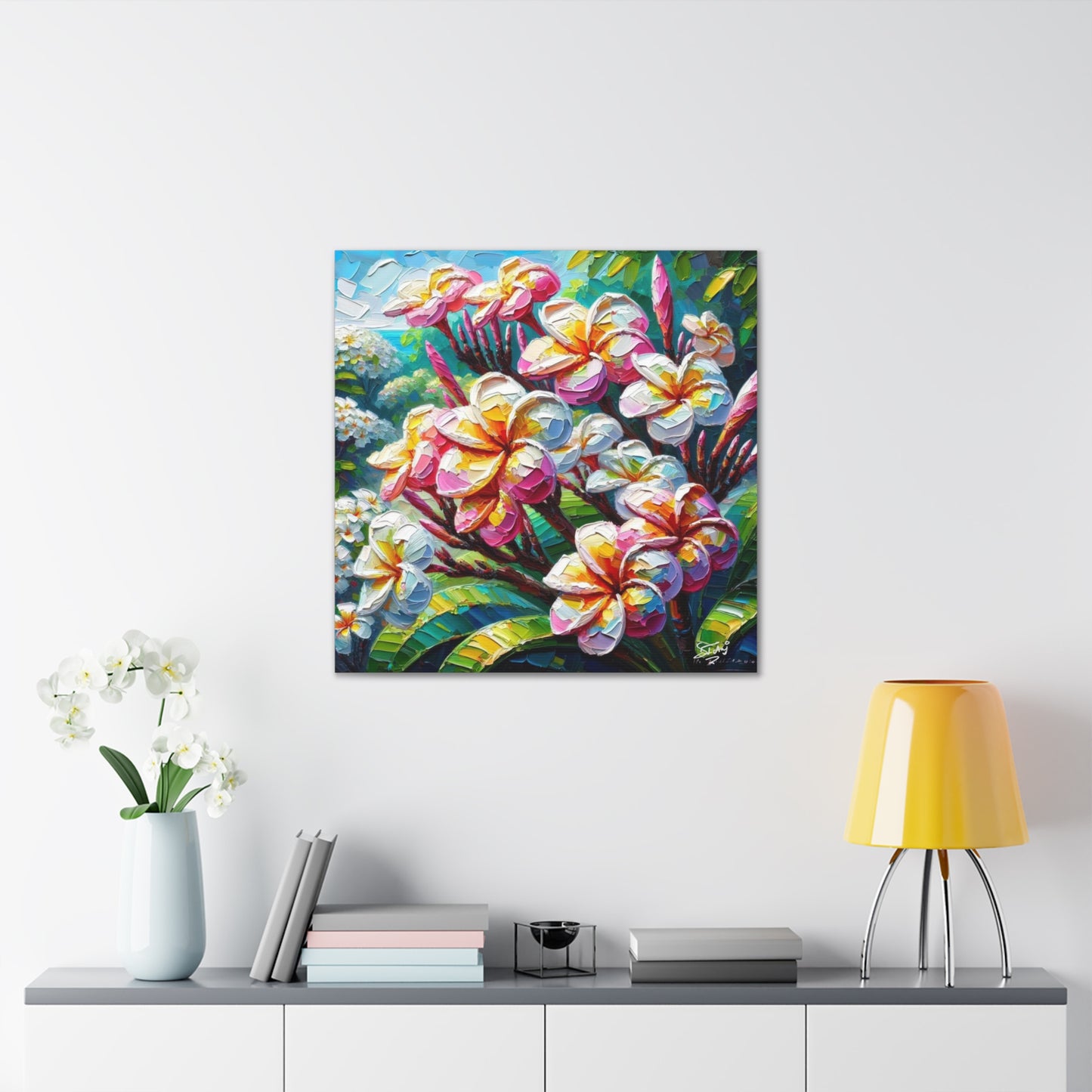 Art Print of Tropical Flowers, Oil Finish, West Indian Art, Canvas Gallery Wraps