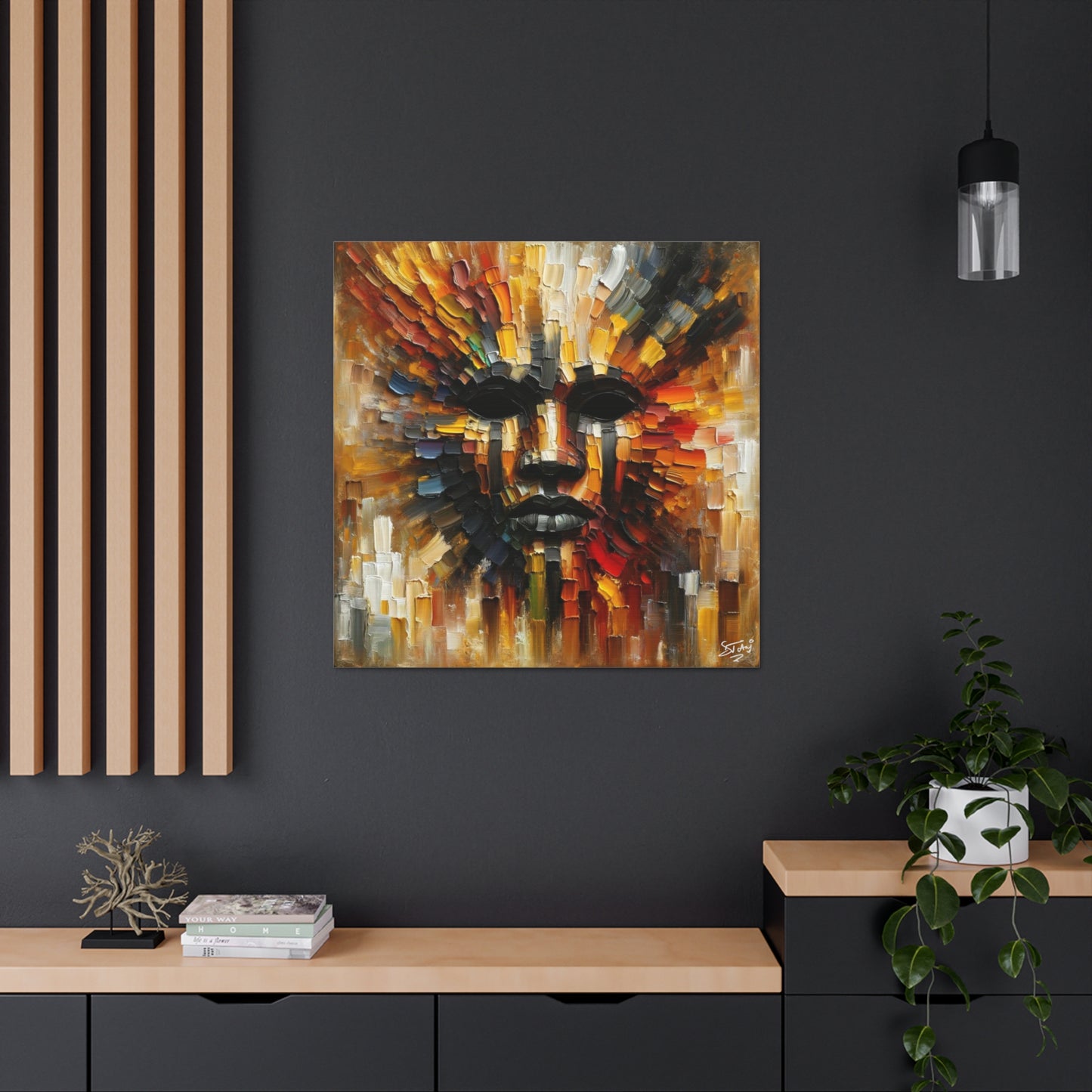 Art Print, Afro-Caribbean Mask, Oil Finish, Carnival,  West Indian Ethnicity, Cultural, Heritage, Semi-Abstract, Canvas Gallery Wrap