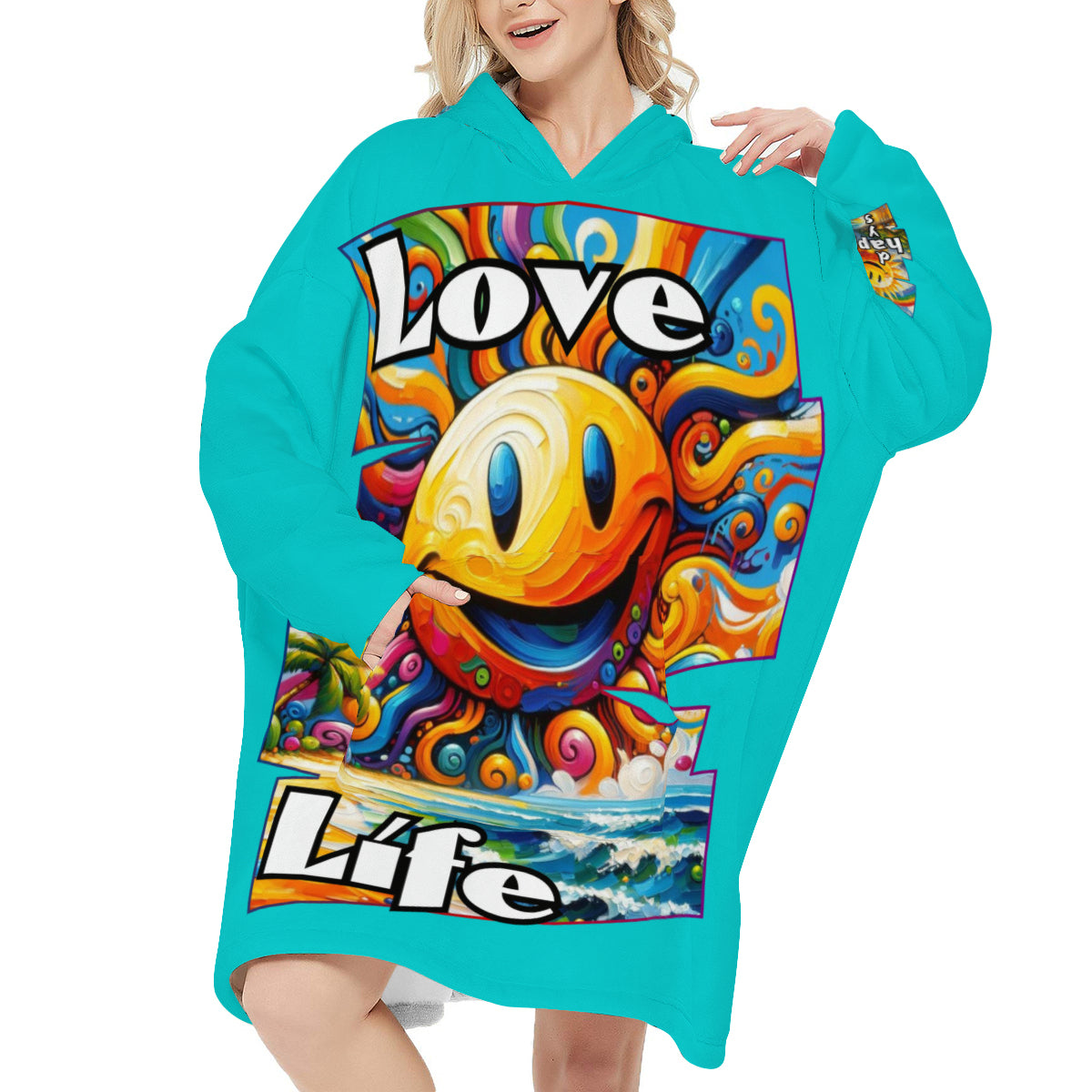 Flannel Sleeper Blanket Hoodie | "Love Life, Happy Days"