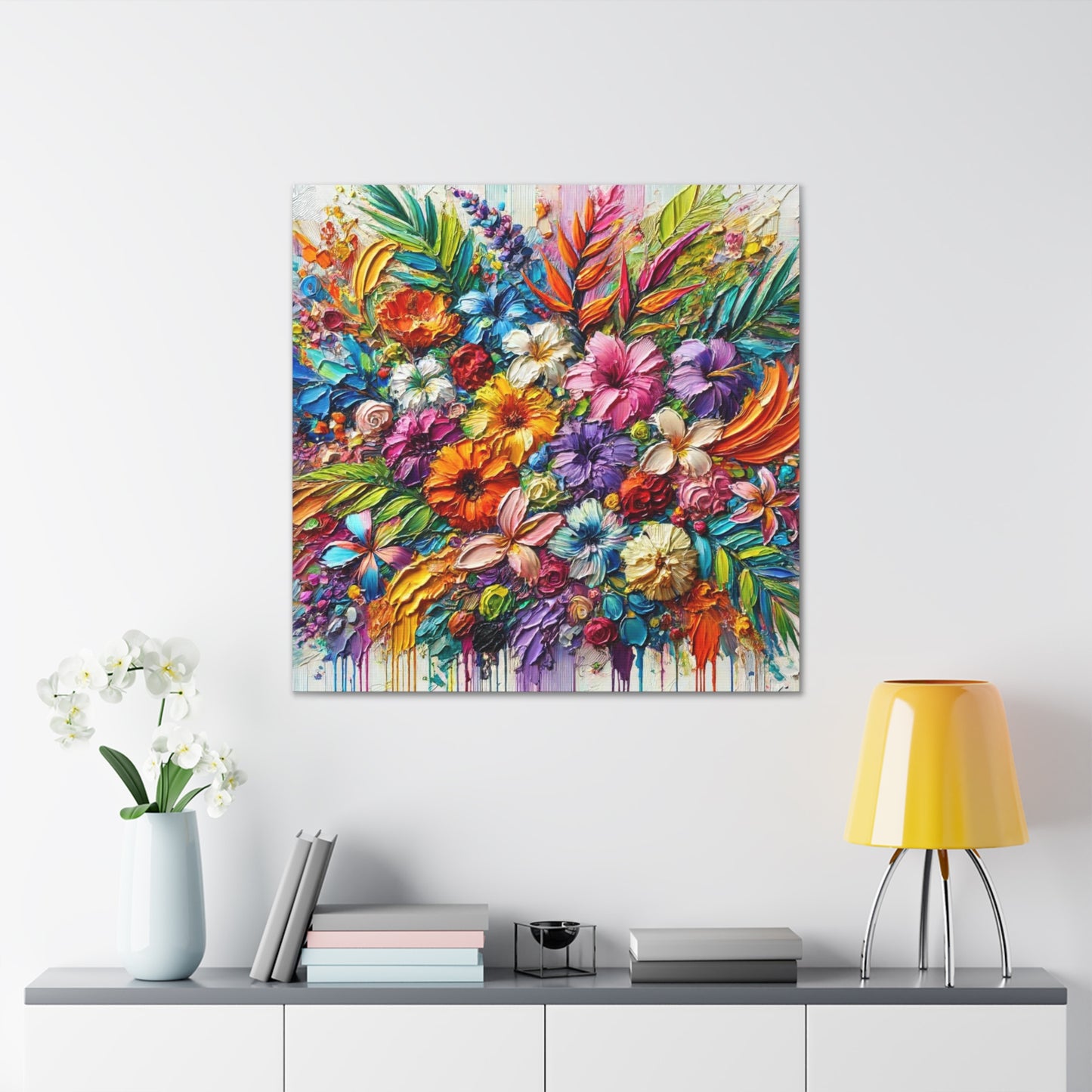 Art Print of Tropical Floral Arrangement, Abstract Oil Finish, West Indian Art, Canvas Gallery Wraps