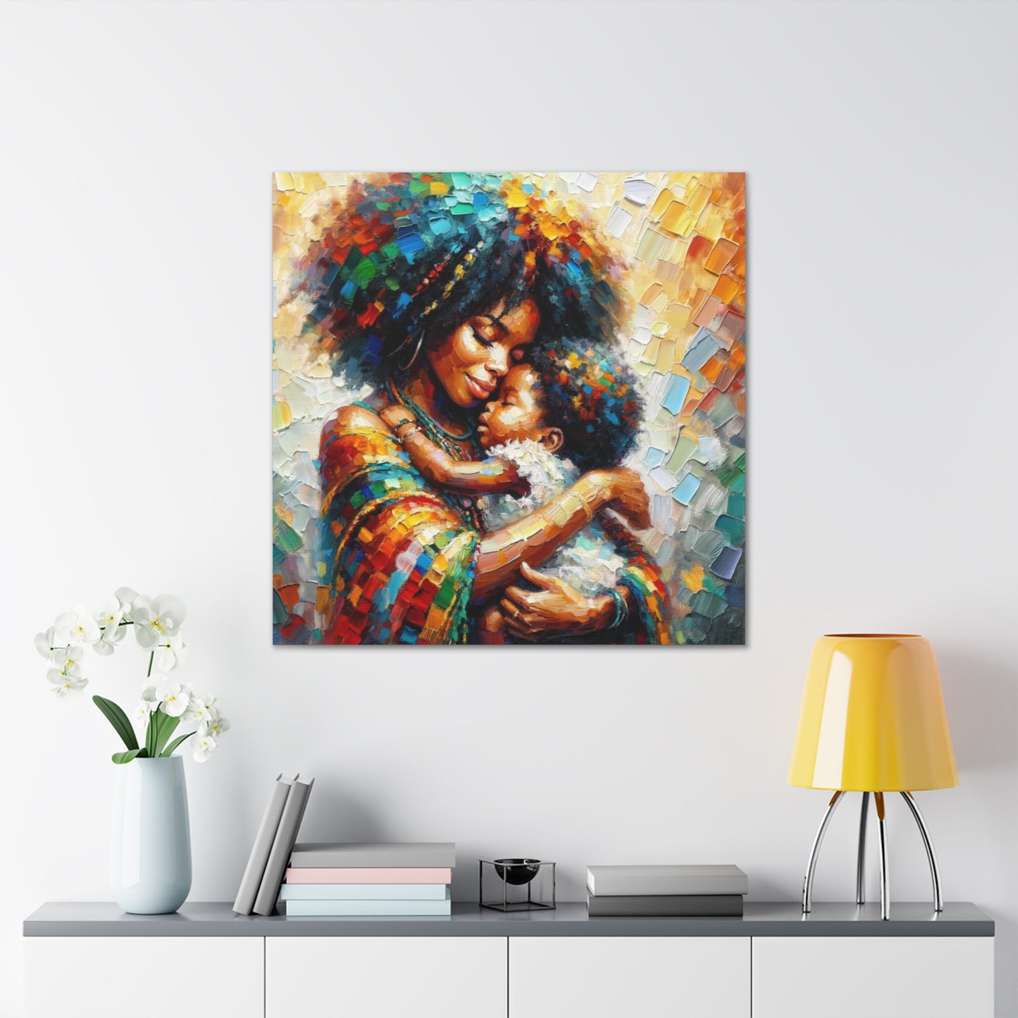 Art Print, Mother & Child#3, Afro-Caribbean Woman, Oil Finish, West Indian Ethnicity, Cultural, Heritage, Semi-Abstract, Canvas Gallery Wrap