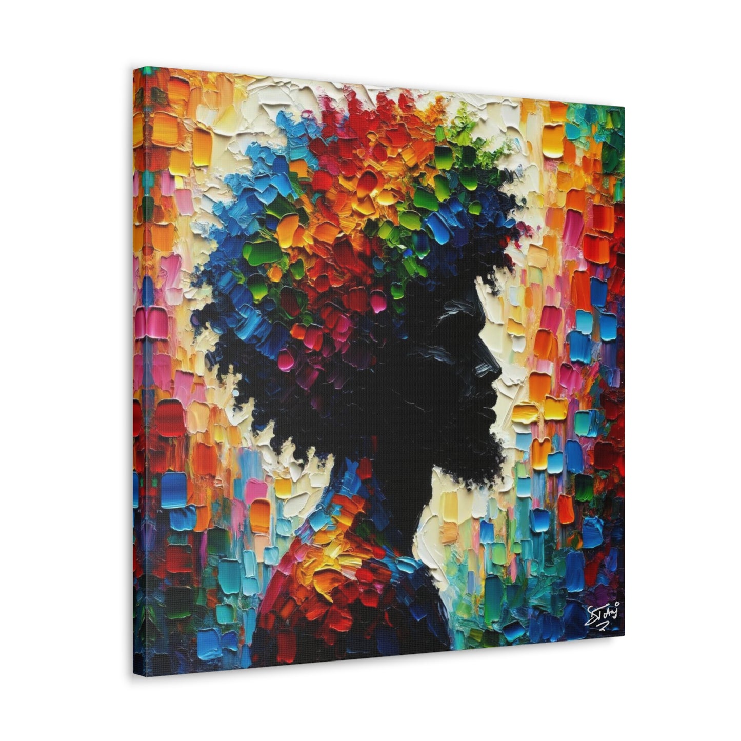 Art Print, Afro-Caribbean Man in Silhouette, Oil Finish, West Indian Ethnicity, Cultural, Heritage, Abstract, Canvas Gallery Wrap