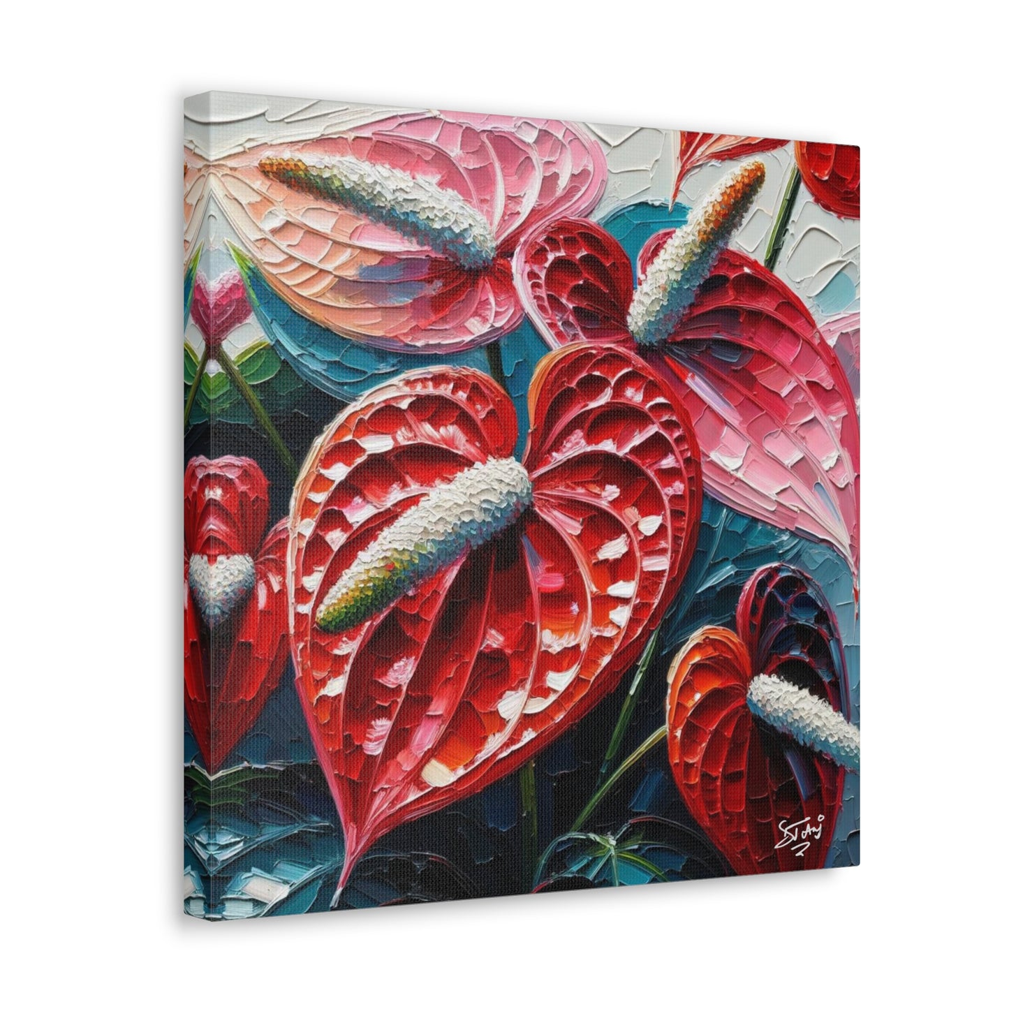 Art Print of Anthurium Flowers, Oil Finish, West Indian Art, Canvas Gallery Wraps