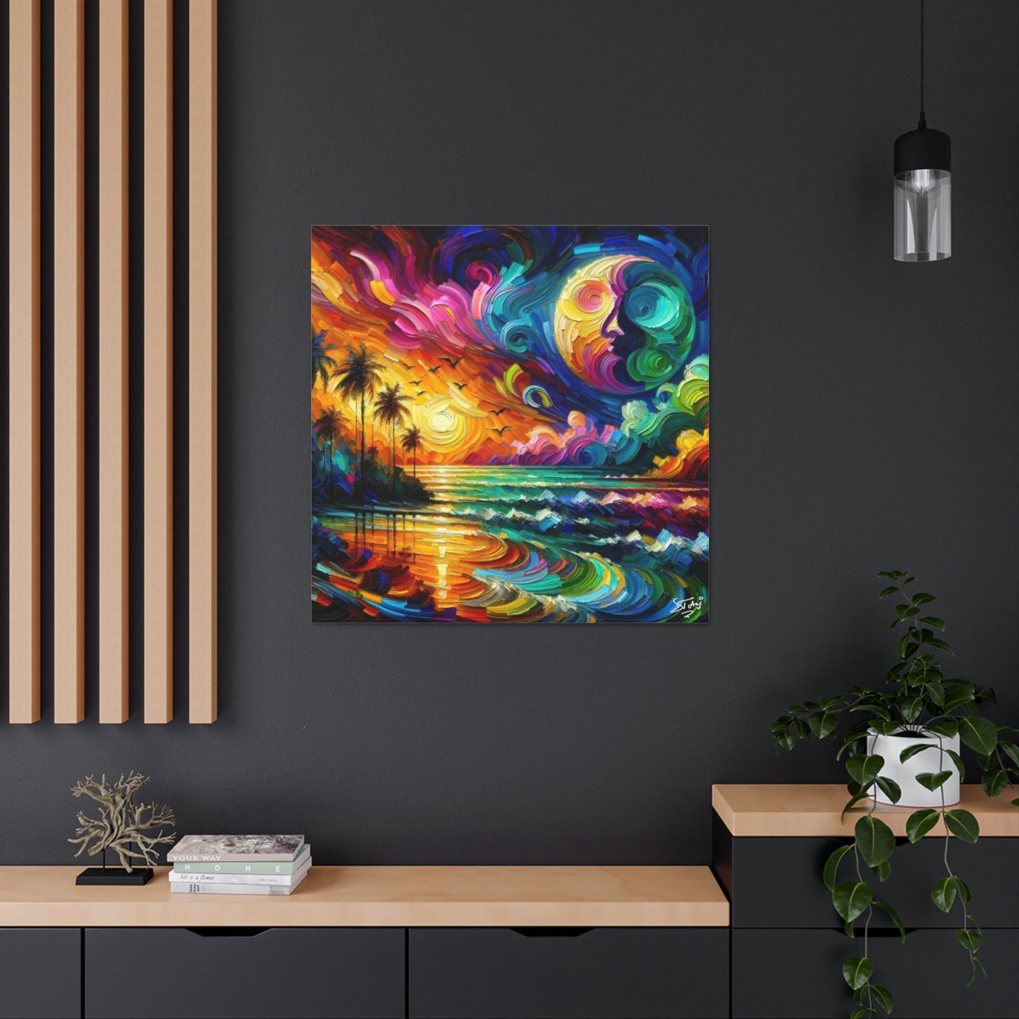 Art Print of Colorful Caribbean Sunset, Abstract, Oil Painting, West Indian Art, Canvas Gallery Wraps