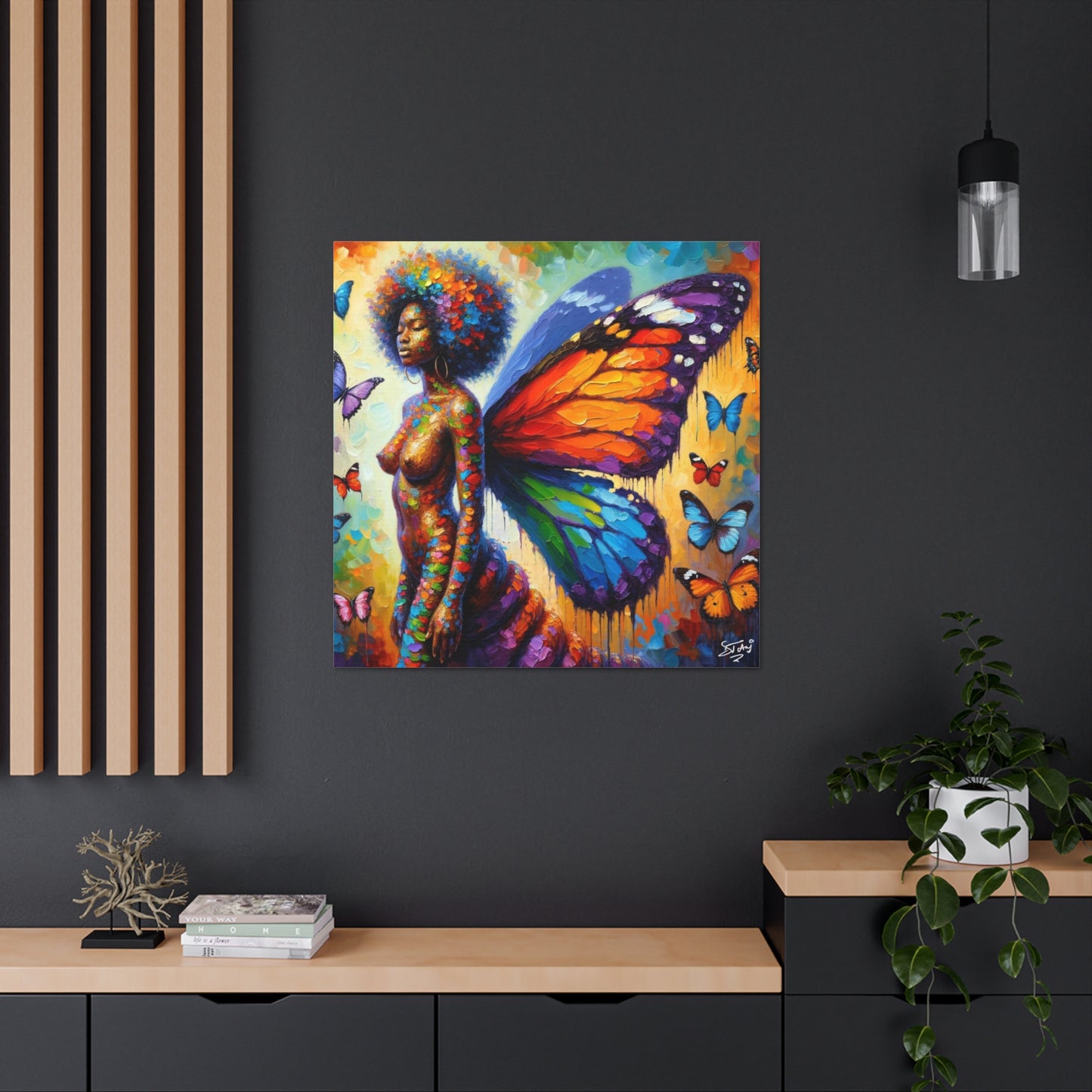 Art Print, Black Woman, "Change is Growth," Oil Finish, West Indian Ethnicity, Cultural, Heritage, Semi-Abstract, Canvas Gallery Wrap