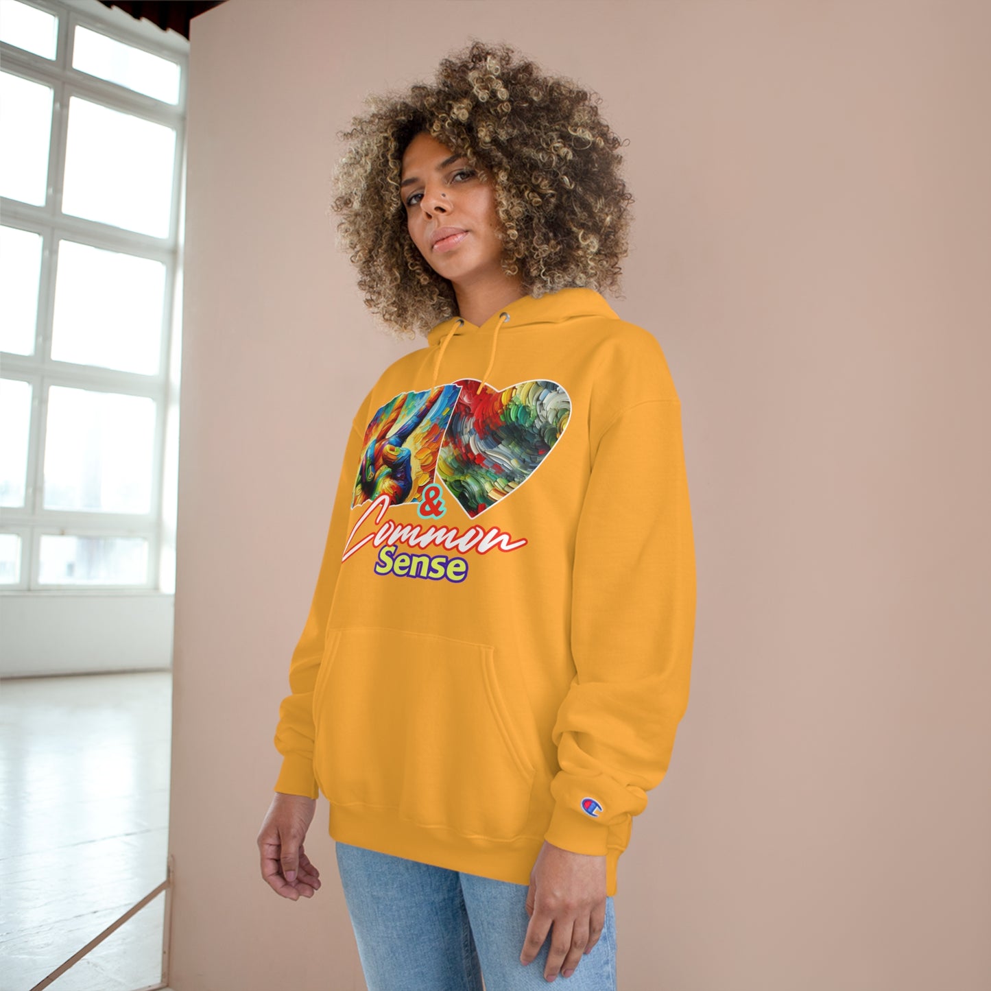 Champion Hoodie, "Peace, Love & Common Sense" Inclusion, Anti-Racism, Racial Justice, One Love, Unity, Diversity, Immigrant Outsiders, Caribbean Culture, FashionWithPurpose, ConsciousClothing, Cultural Identity, Black Inspiration Empowerment