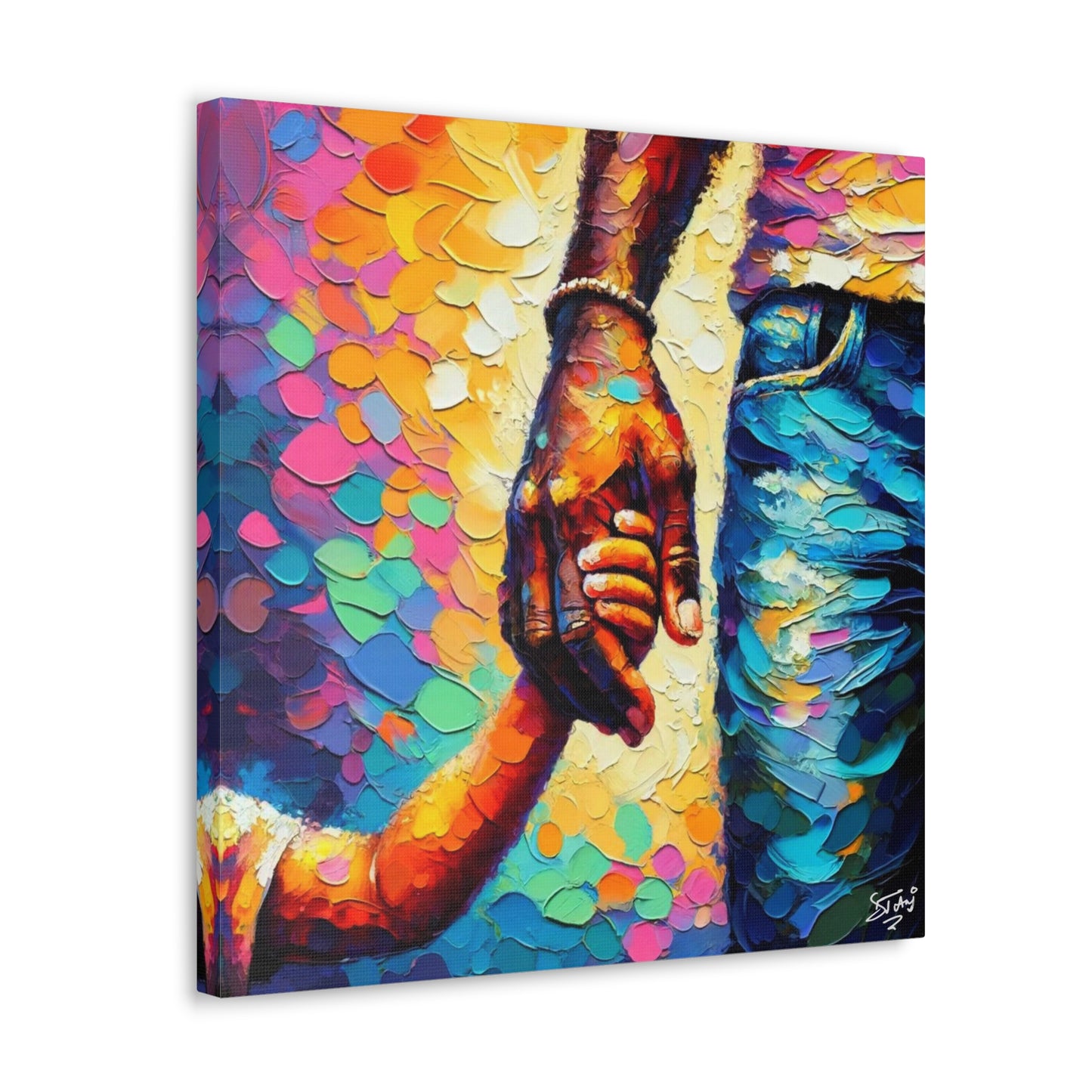 Art Print, Afro-Caribbean Father & Son, Oil Finish, West Indian Ethnicity, Cultural, Heritage, Abstract, Canvas Gallery Wrap