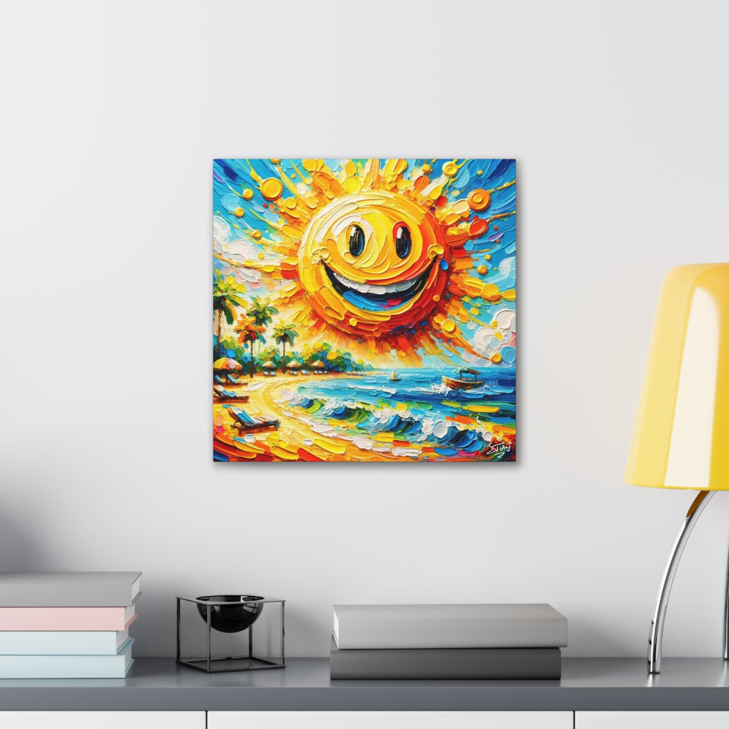 Art Print of Caribbean "Sunny Day" Beach Scene, Oil Painting, West Indian Art, Canvas Gallery Wraps