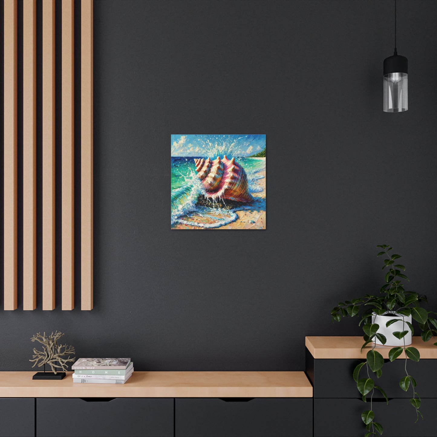 Art Print, Seashell, Caribbean Beach Scene, Abstract, Oil Painting, West Indian Art, Canvas Gallery Wraps