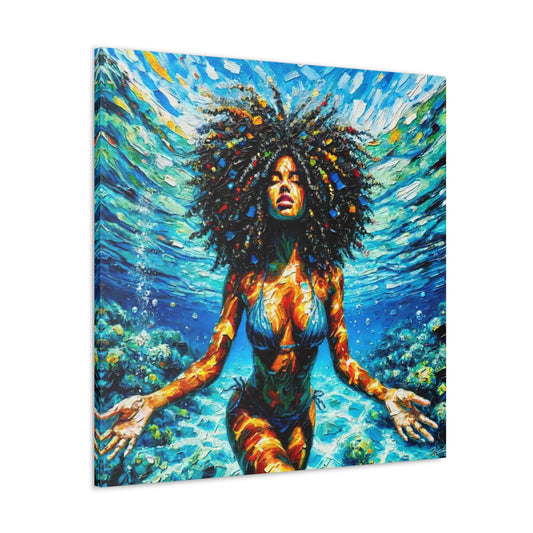 Art Print, Afro-Caribbean Woman, "Submerged" Abstract Oil Finish, West Indian Ethnicity, Cultural, Heritage, Abstract, Canvas Gallery Wrap